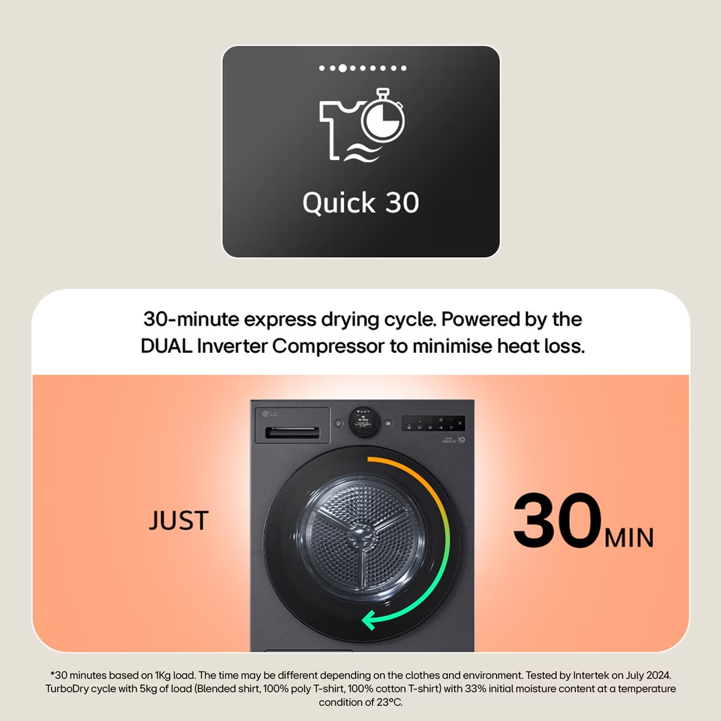 LG Series 5 AI Dry 9kg Heat Pump Tumble Dryer RHX5009TWB - White LG Series 5 AI Dry 9kg Heat Pump Tumble Dryer RHX5009TWB - White