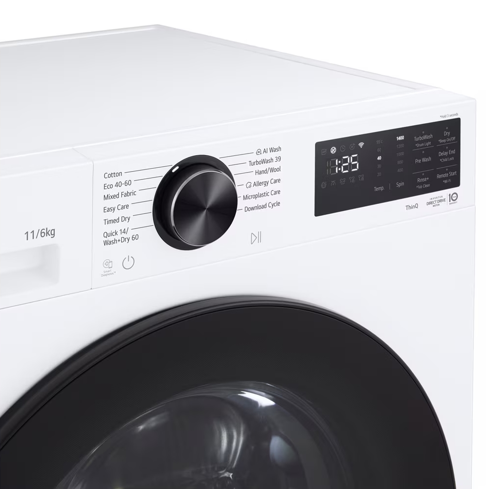 LG Series 5 AI Direct Drive 11kg Washer Dryer W4X5016TLB - White LG Series 5 AI Direct Drive 11kg Washer Dryer W4X5016TLB - White