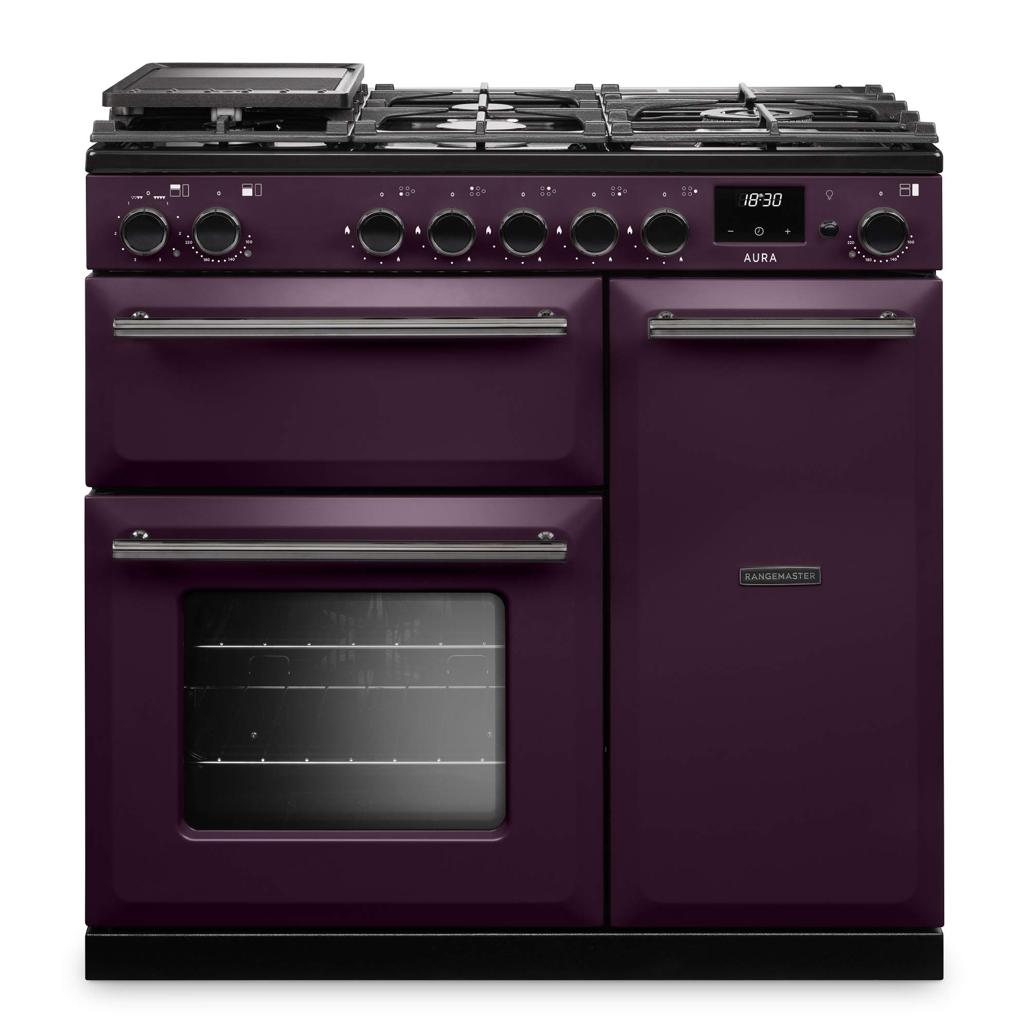 Rangemaster Aura 90cm Dual Fuel Range Cooker AURA90DFPPLM/YX1 - Plum / Onyx