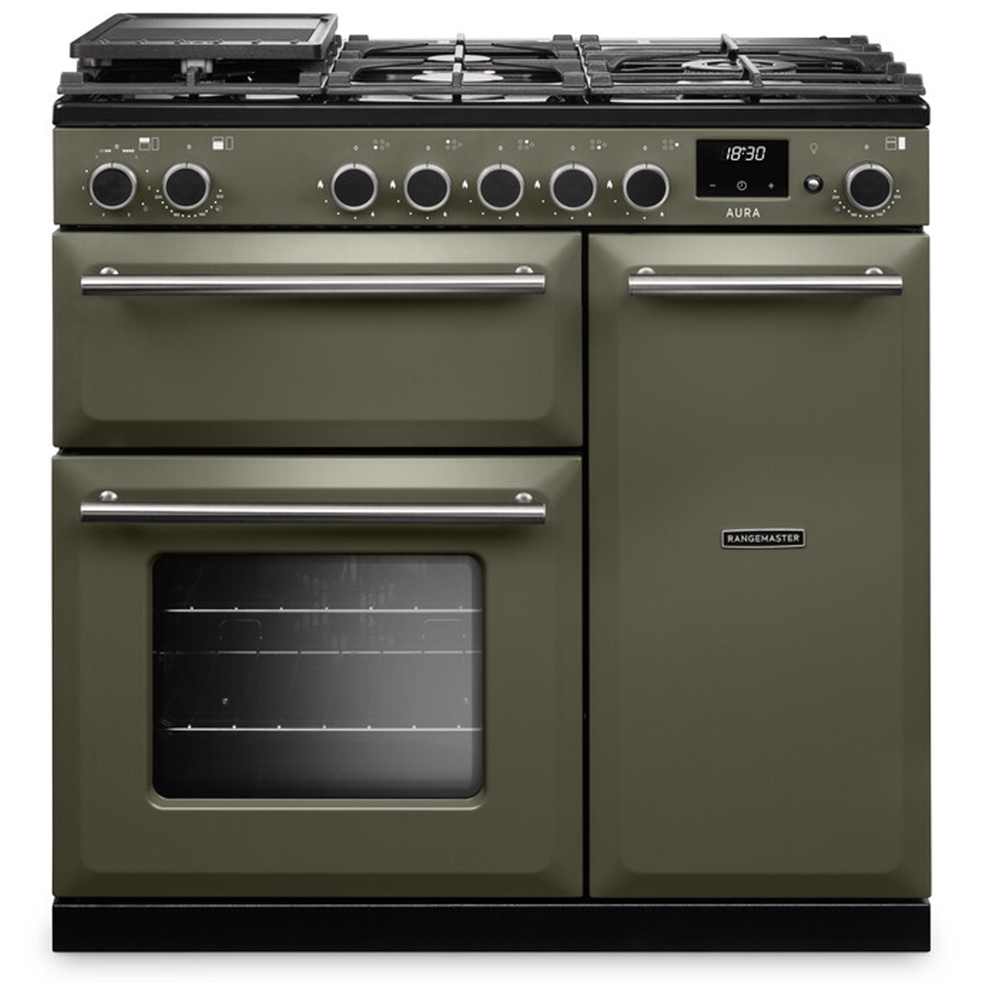Rangemaster Aura 90cm Dual Fuel Range Cooker AURA90DFPRBD/BN1 - Riverbed / Brushed Nickel