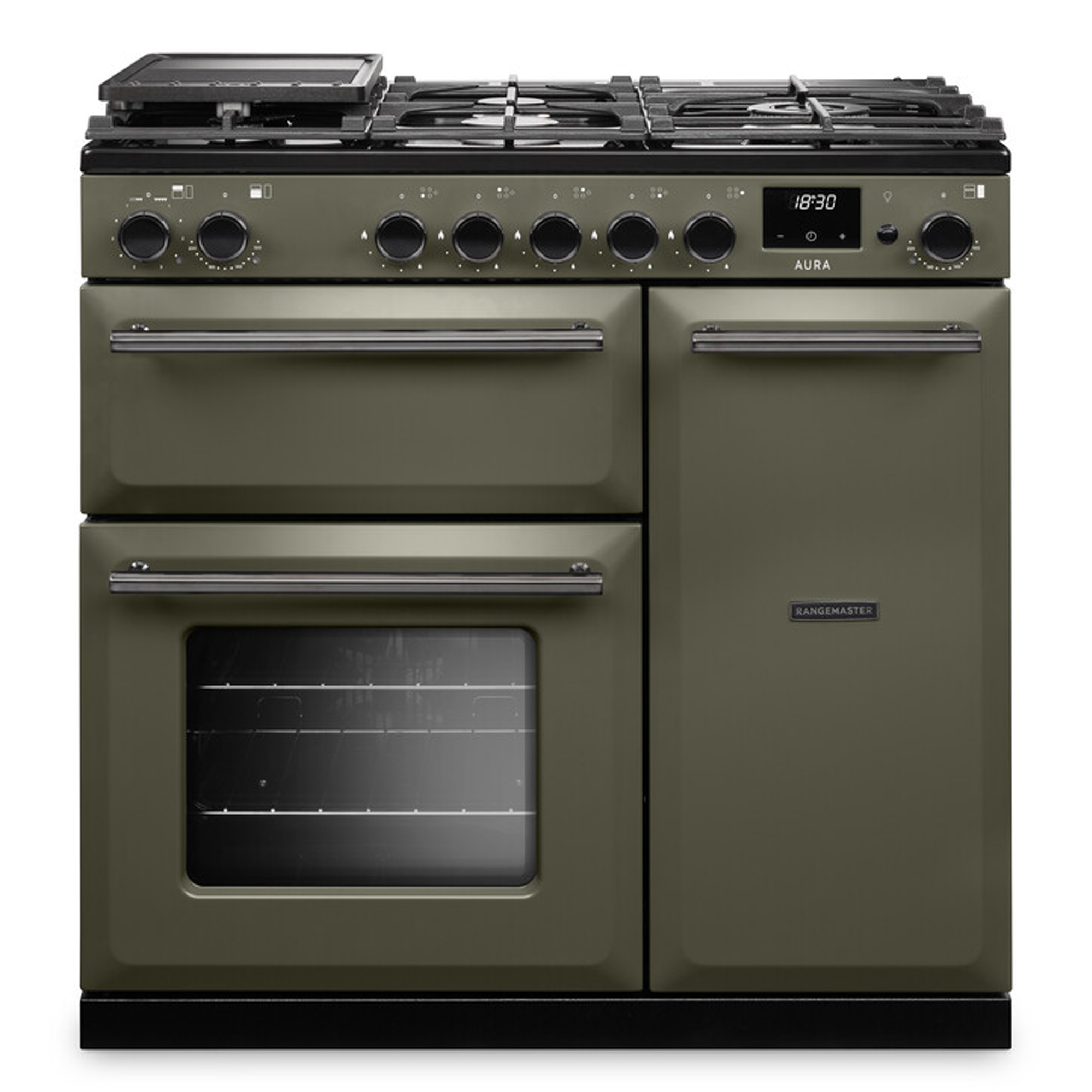 Rangemaster Aura 90cm Dual Fuel Range Cooker AURA90DFPRBD/YX1 - Riverbed / Onyx