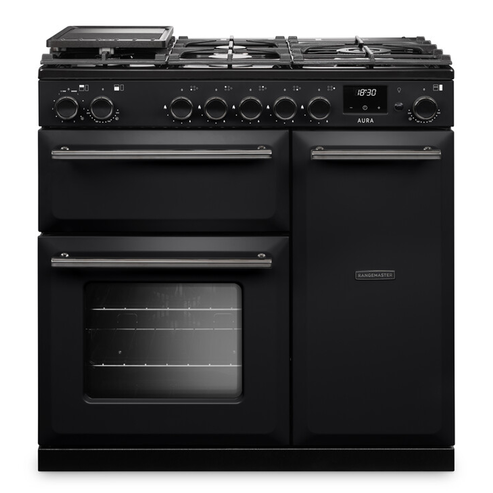 Rangemaster  Aura 90cm Dual Fuel Range Cooker AURA90DFPCBL/YX1 - Charcoal Black / Onyx