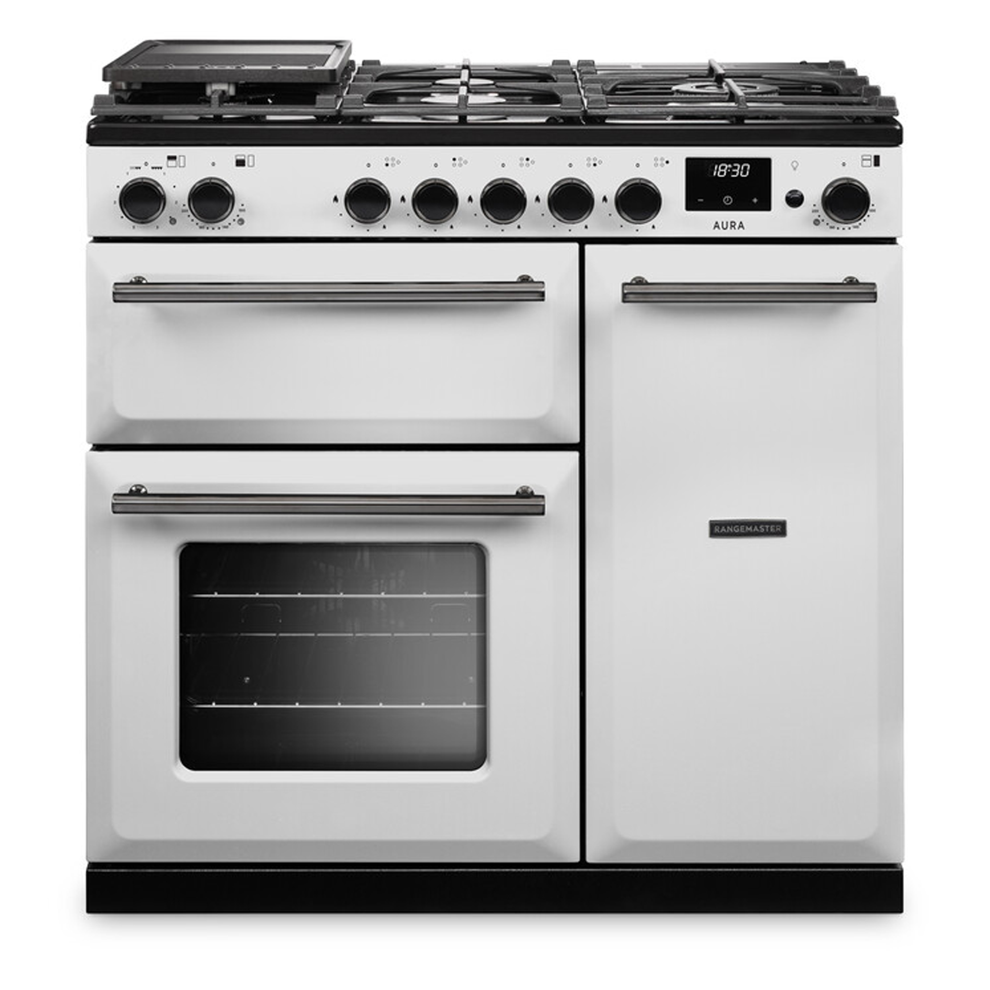Rangemaster Aura 90cm Dual Fuel Range Cooker AURA90DFPWHT/YX1 - White / Onyx