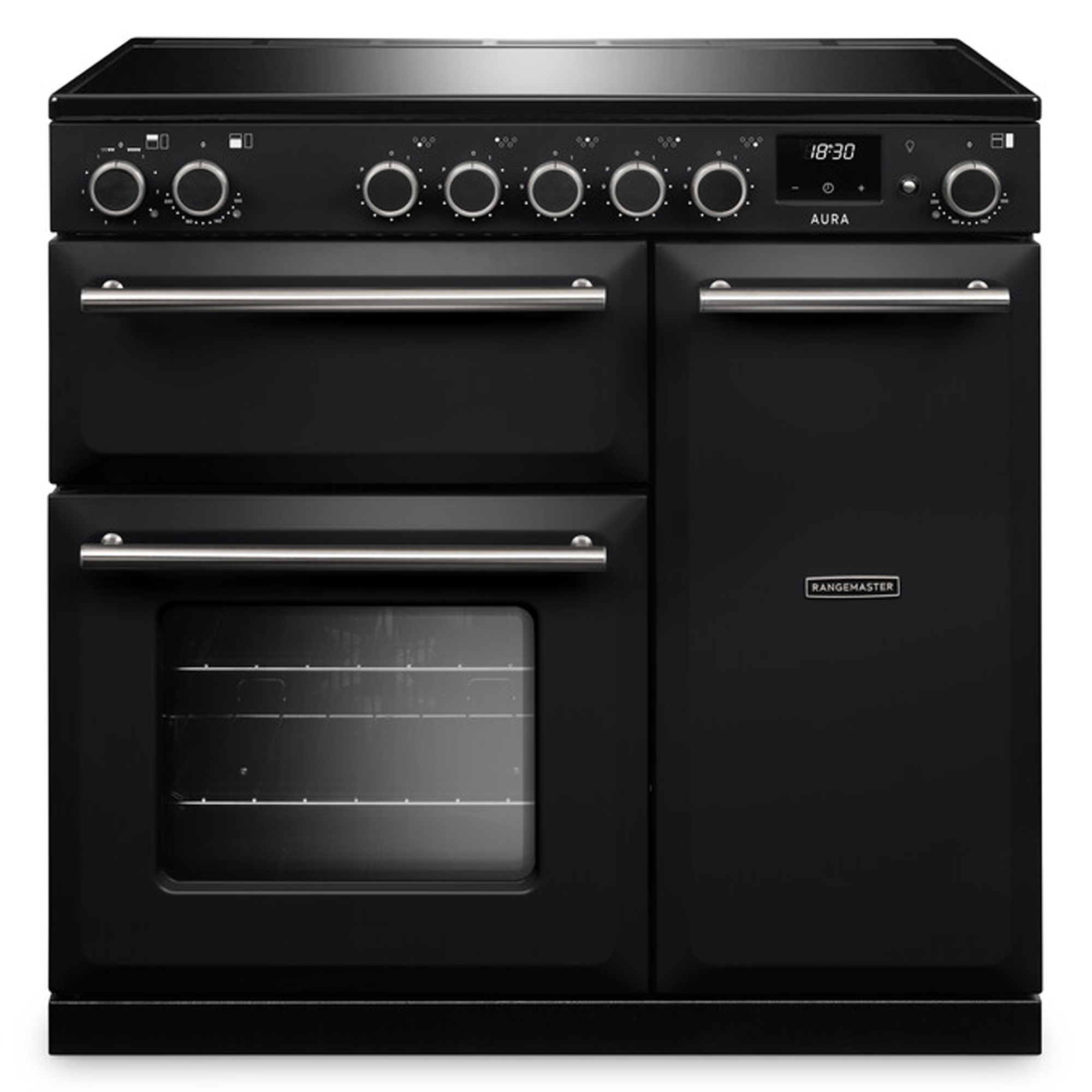 Rangemaster Aura 90cm Induction Range Cooker AURA90EIPCBL/BN1 - Charcoal Black / Brushed Nickel