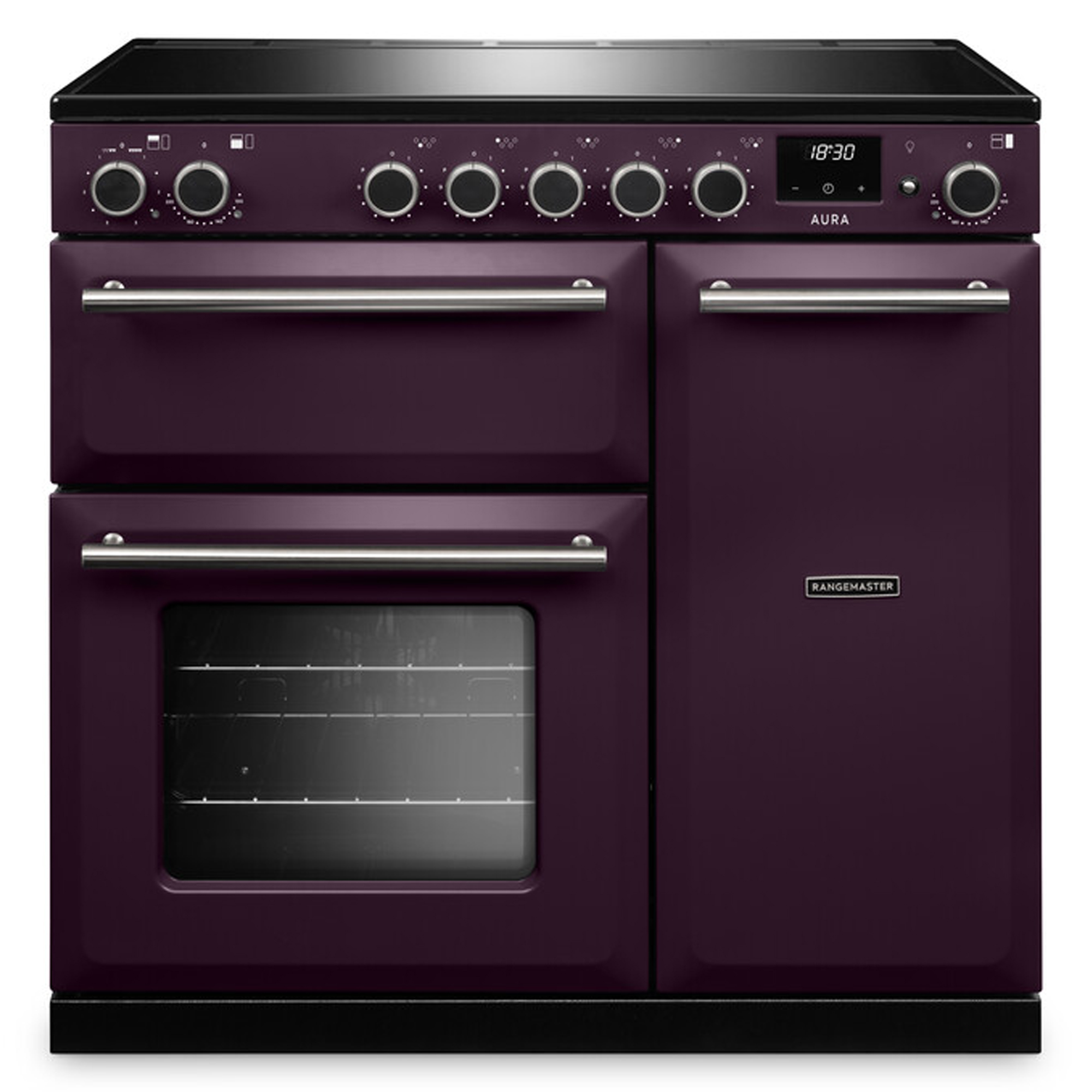 Rangemaster Aura 90cm Induction Range Cooker AURA90EIPPLM/BN1 - Plum / Brushed Nickel