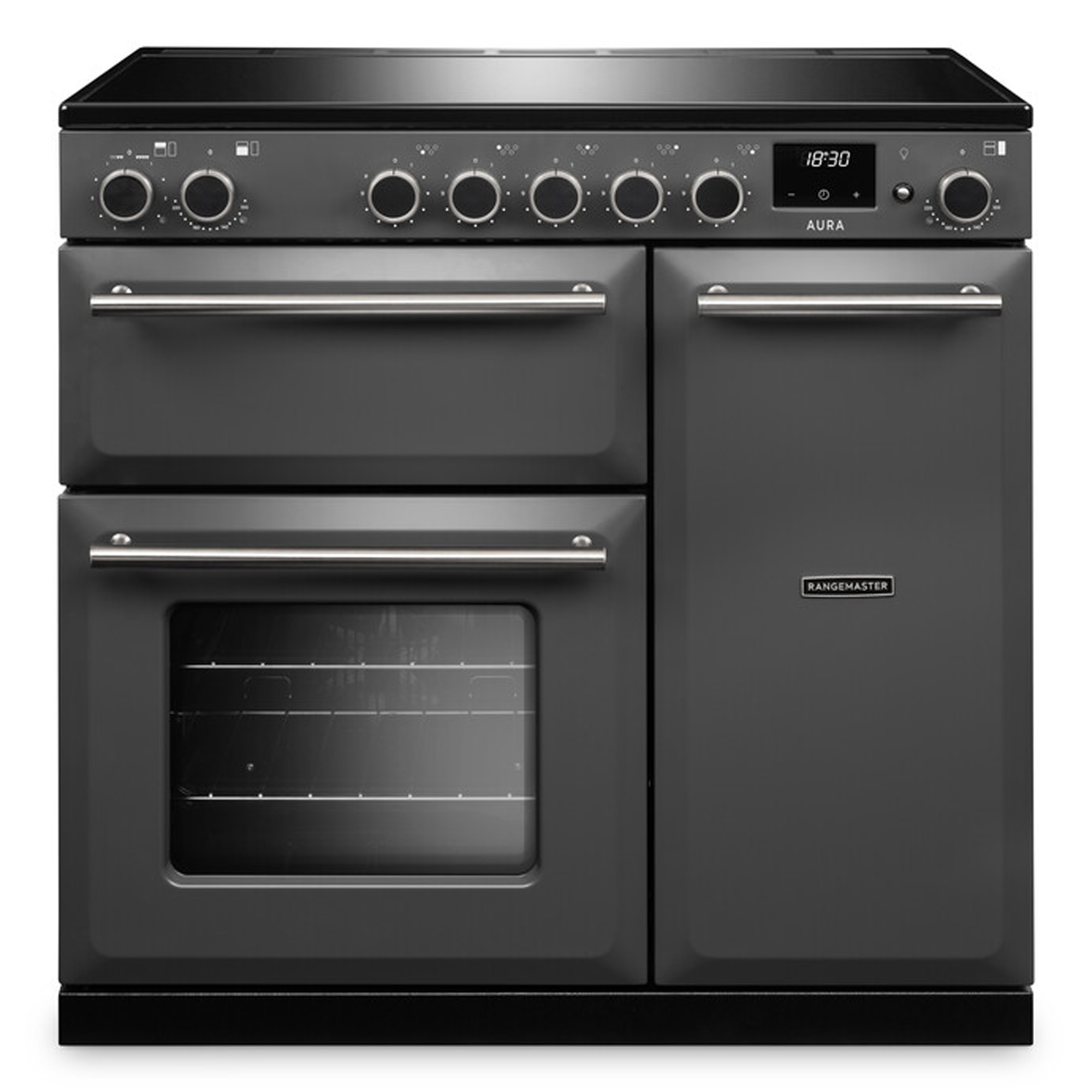 Rangemaster Aura 90cm Induction Range Cooker AURA90EIPSLT/BN1 - Slate / Brushed Nickel