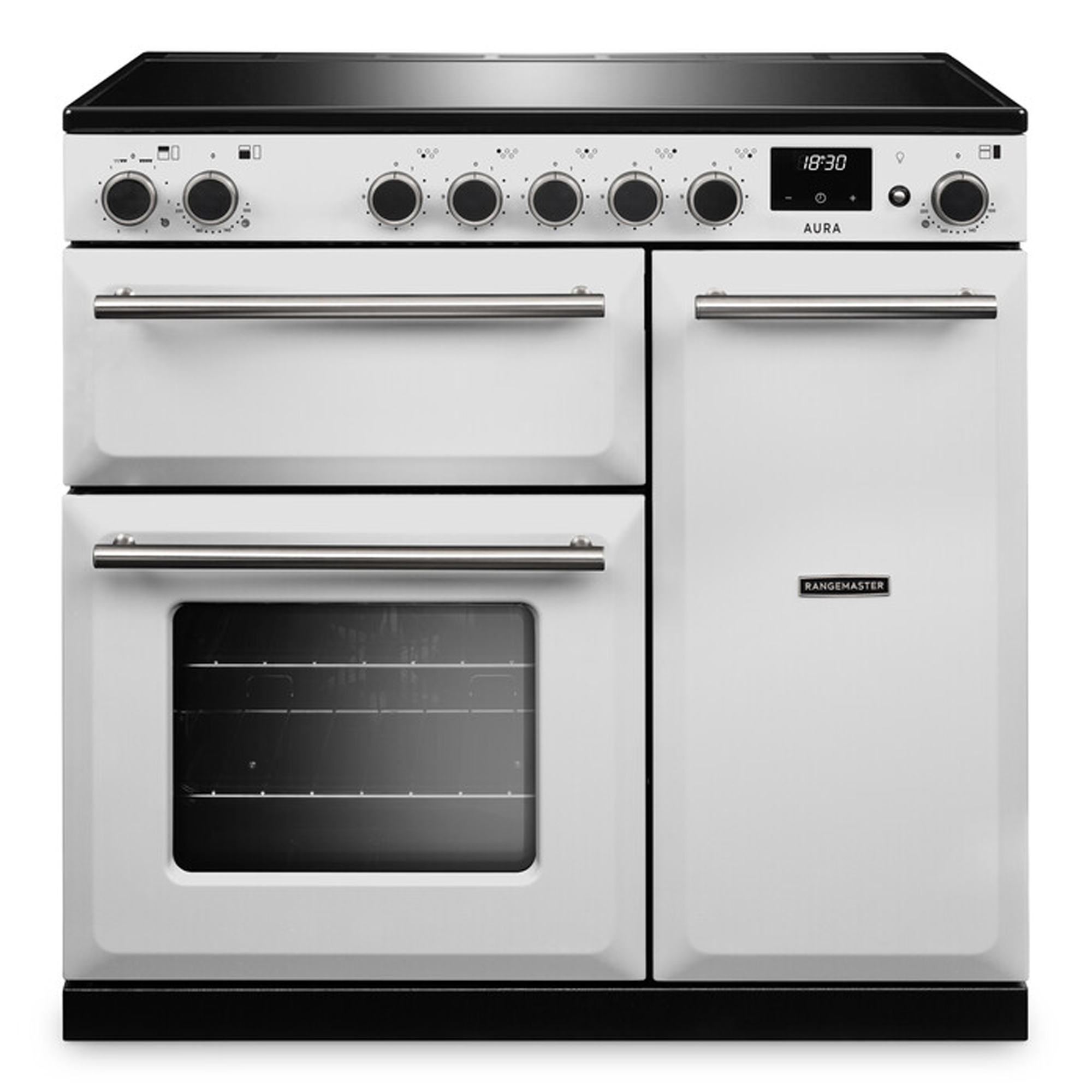 Rangemaster Aura 90cm Induction Range Cooker AURA90EIPWHT/BN1 - White / Brushed Nickel