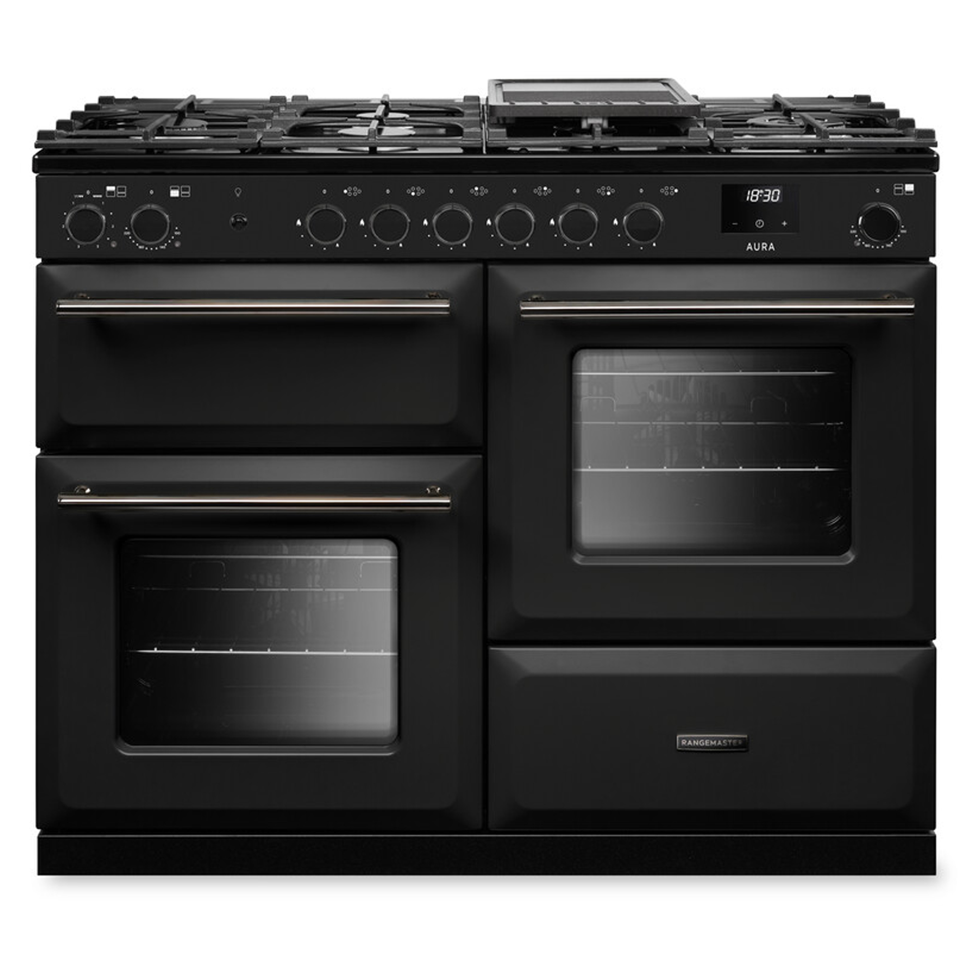 Rangemaster Aura 110cm Dual Fuel Range Cooker AURAO110DFPCBL/YX1 - Charcoal Black / Onyx