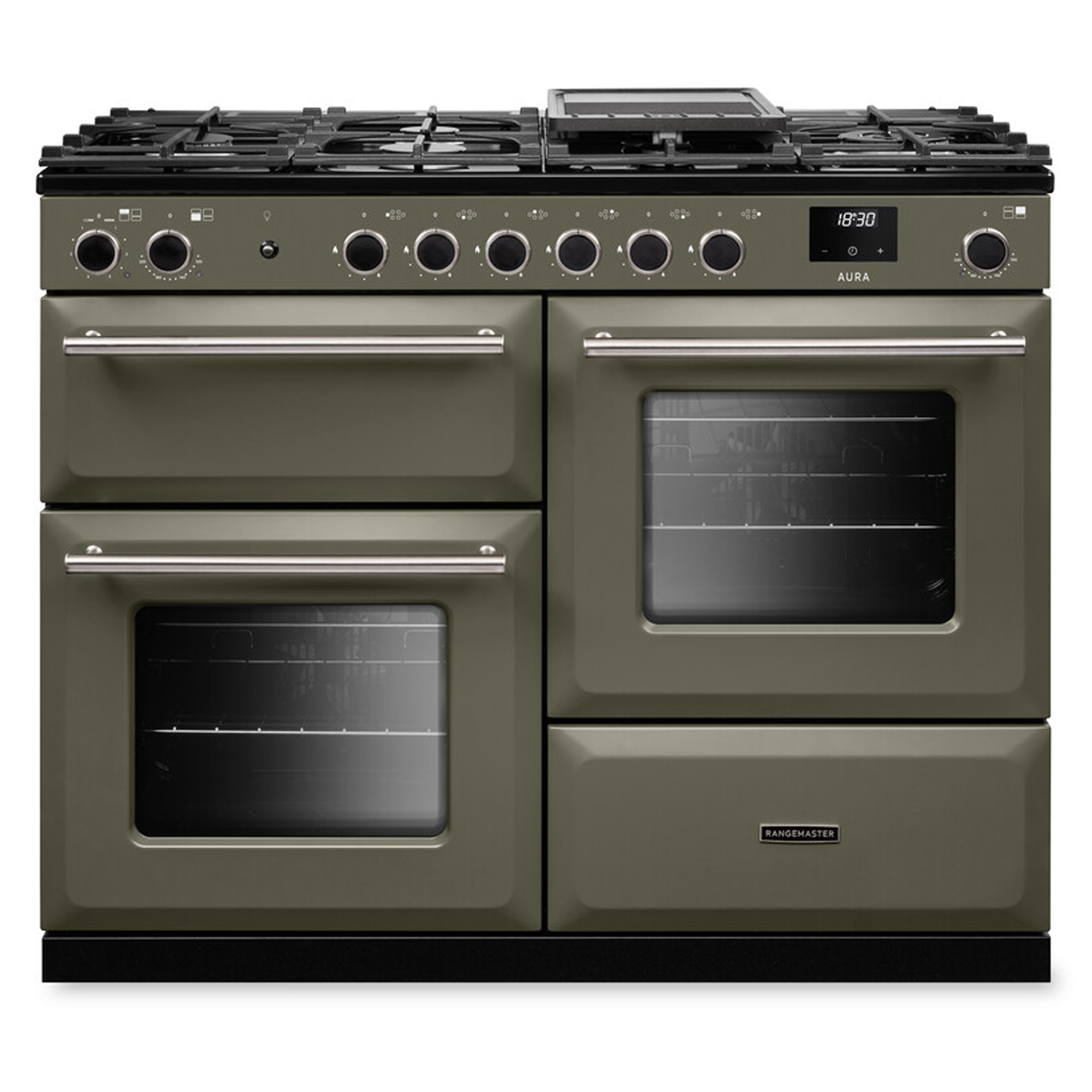 Rangemaster Aura 110cm Dual Fuel Range Cooker AURAO110DFPRBD/BN1 - Riverbed / Brushed Nickel