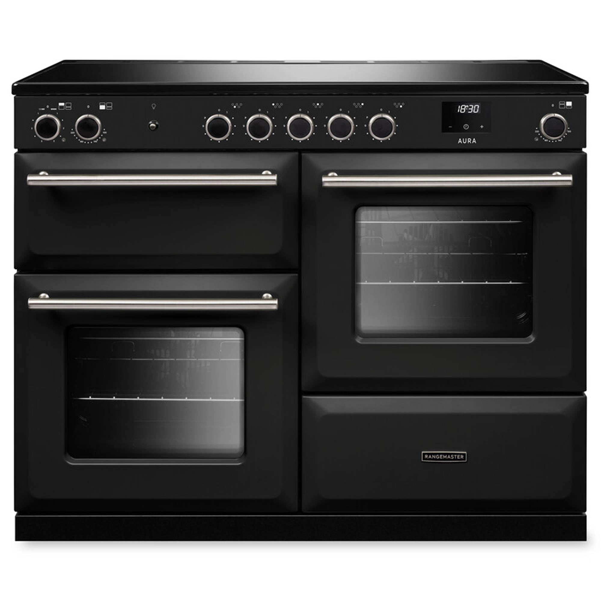 Rangemaster Aura 110cm Induction Range Cooker AURAO110EIPCBL/BN1 - Charcoal Black / Brushed Nickel