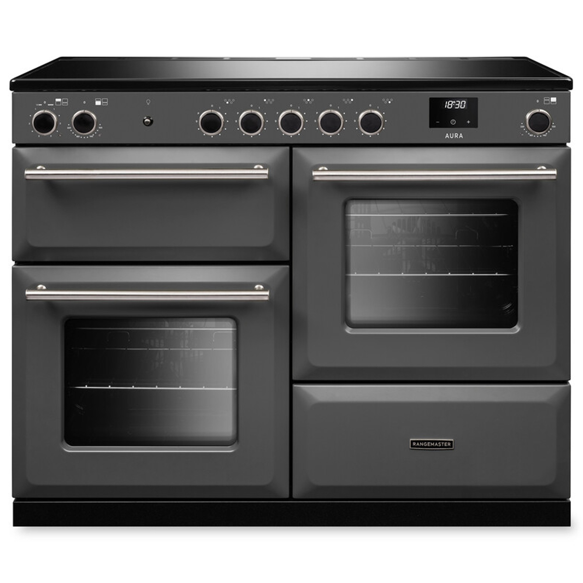 Rangemaster Aura 110cm Induction Range Cooker AURAO110EIPSLT/BN1 - Slate / Brushed Nickel