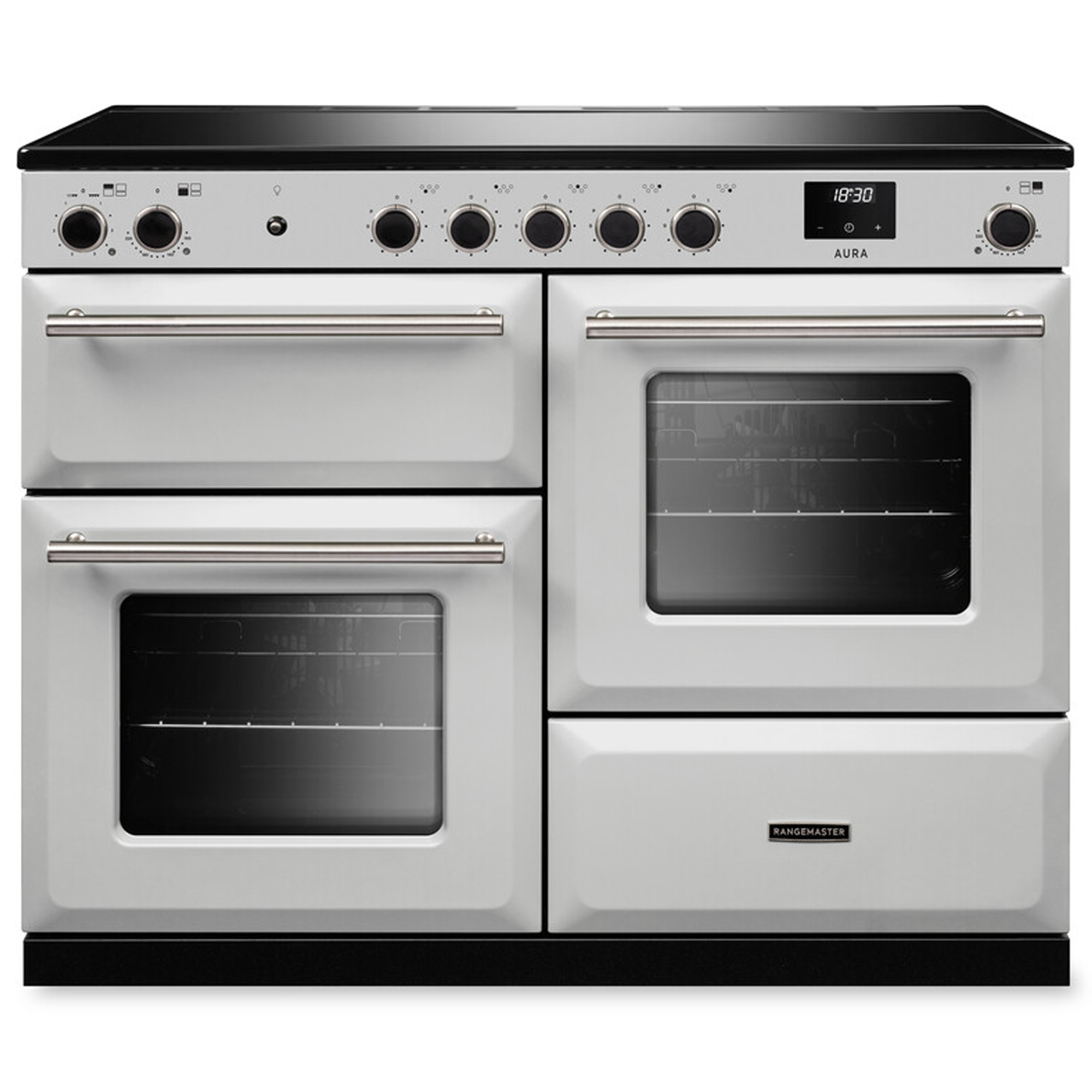 Rangemaster Aura 110cm Induction Range Cooker AURAO110EIPWHT/BN1 - White / Brushed Nickel