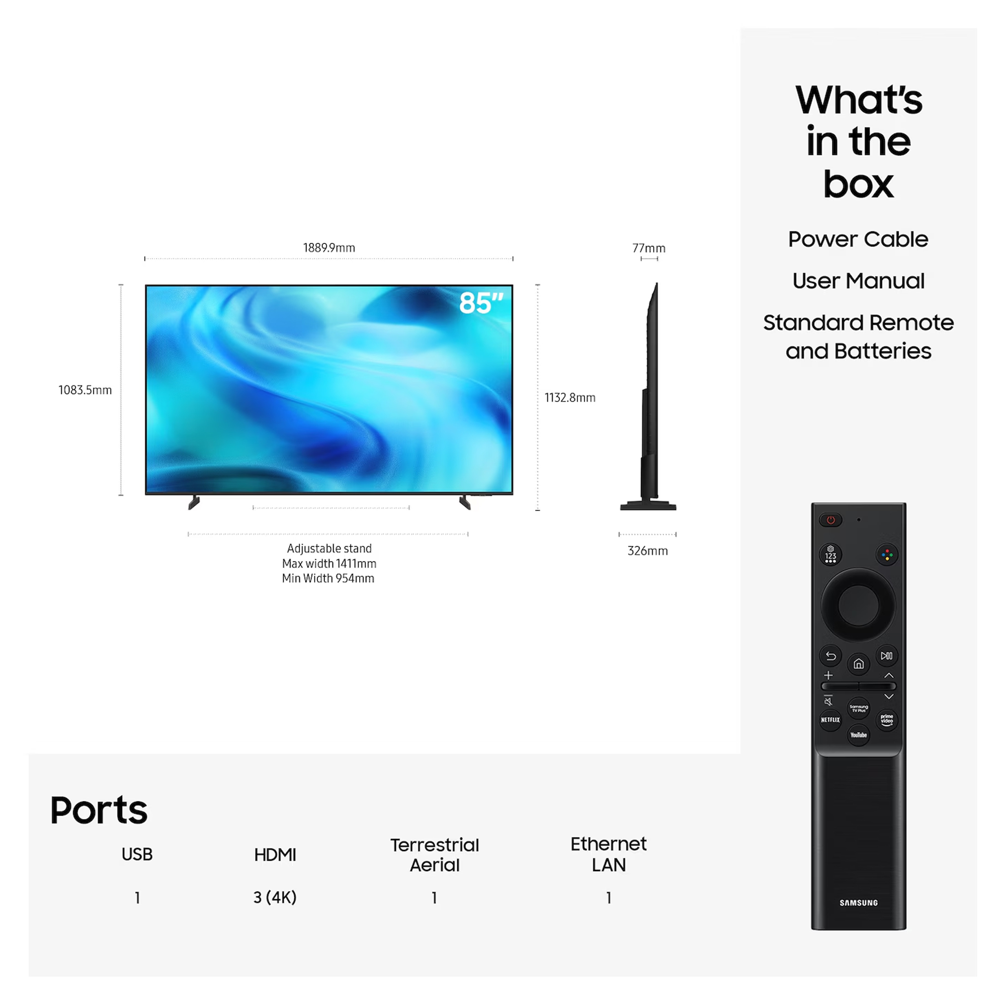 Samsung 2026 85" Crystal UHD U8020H 4K Vision AI Smart TV UE85U8020HKXXU - Black Samsung 2026 85" Crystal UHD U8020H 4K Vision AI Smart TV UE85U8020HKXXU - Black