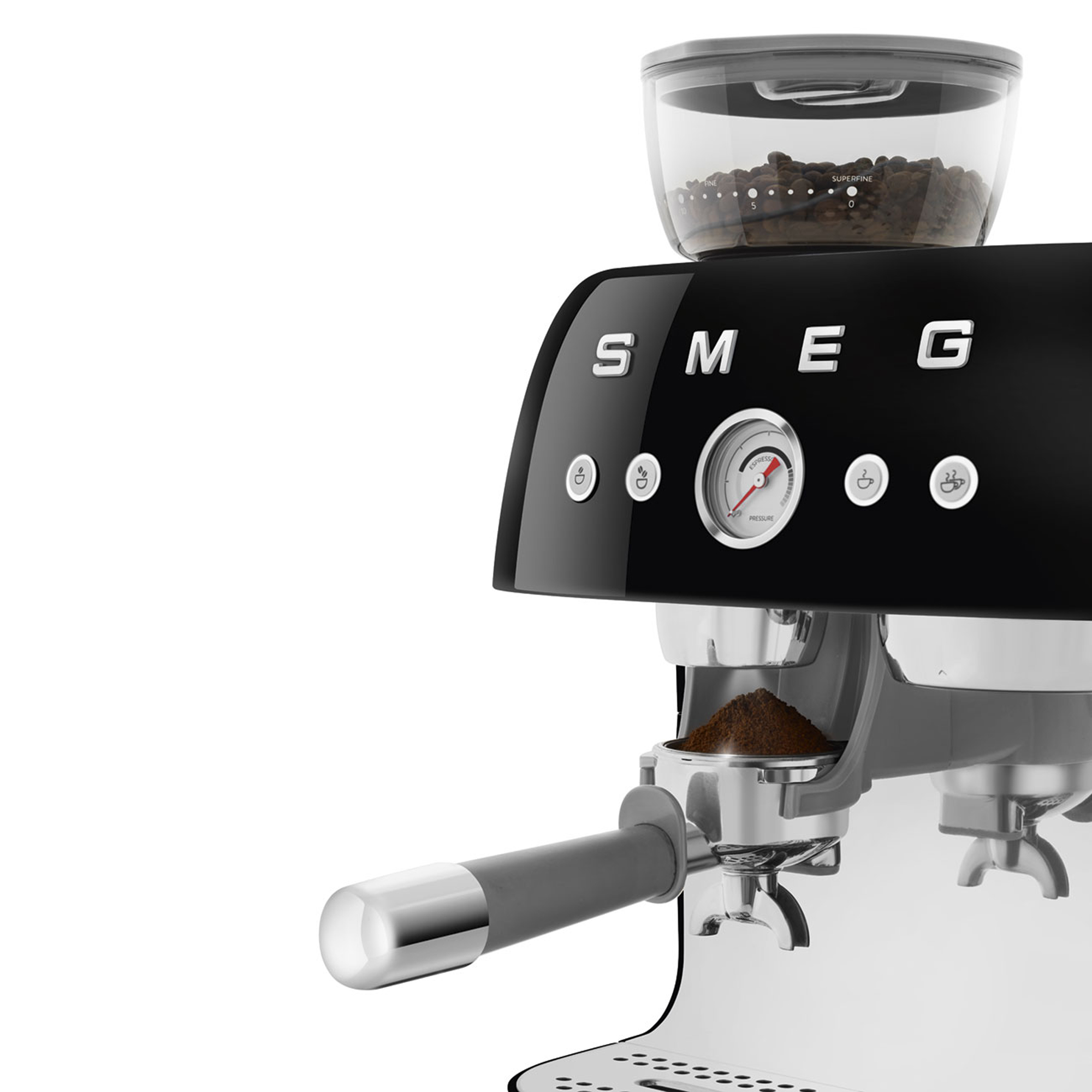Smeg Freestanding Retro Espresso Coffee Machine With Grinder EGF03BLUK - Black Smeg Freestanding Retro Espresso Coffee Machine With Grinder EGF03BLUK - Black