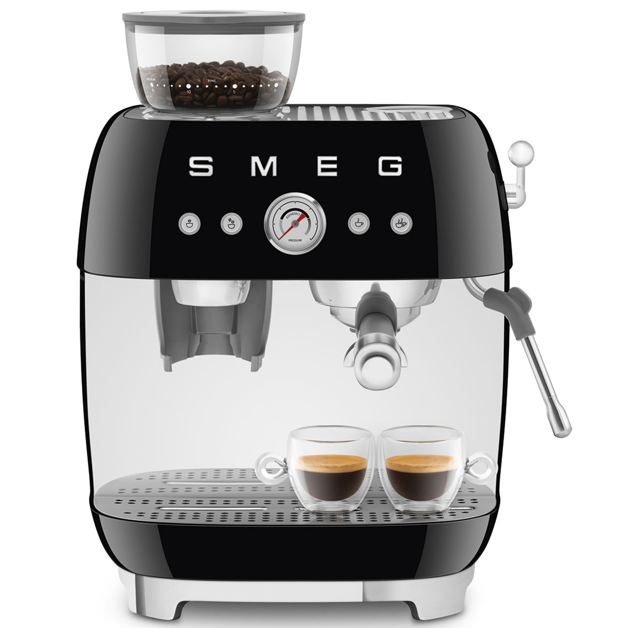 Smeg Freestanding Retro Espresso Coffee Machine With Grinder EGF03BLUK - Black Smeg Freestanding Retro Espresso Coffee Machine With Grinder EGF03BLUK - Black