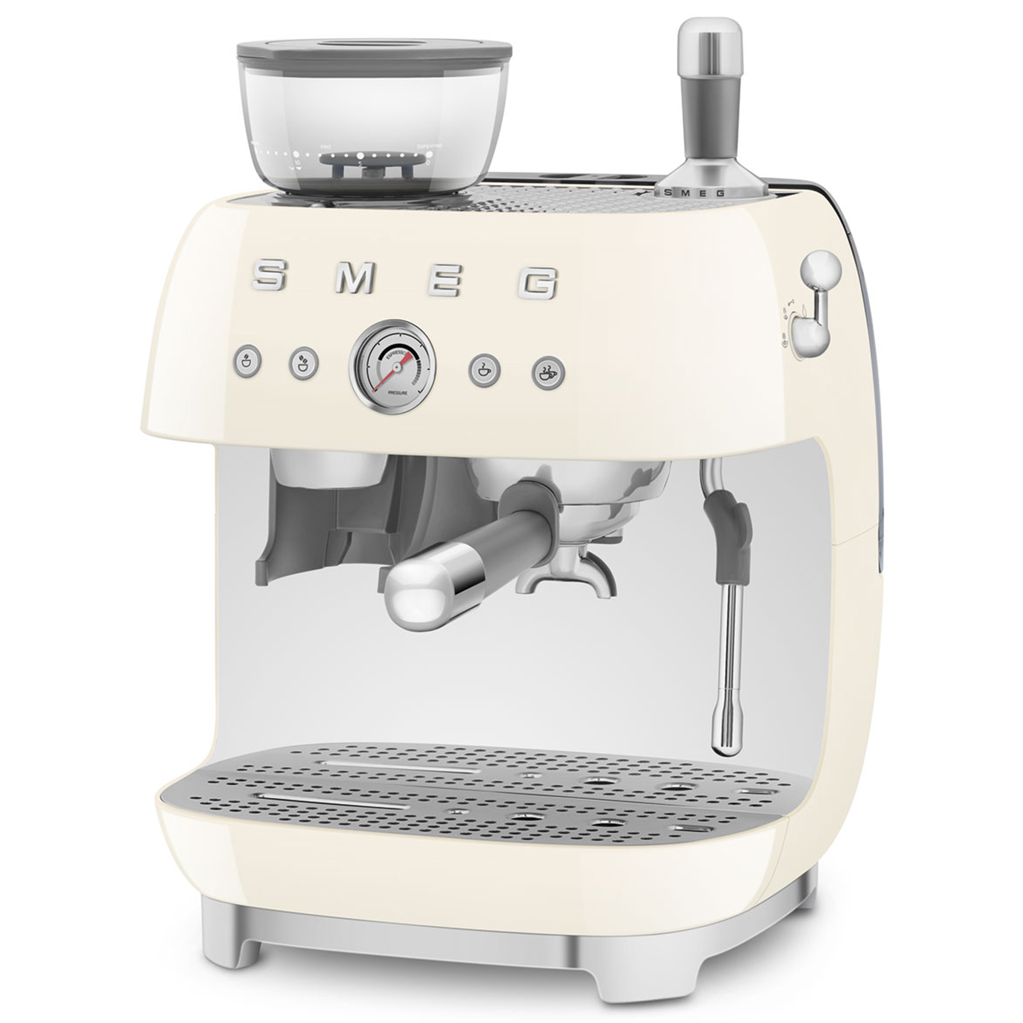 Smeg Freestanding Retro Espresso Coffee Machine With Grinder EGF03CRUK - Cream Smeg Freestanding Retro Espresso Coffee Machine With Grinder EGF03CRUK - Cream