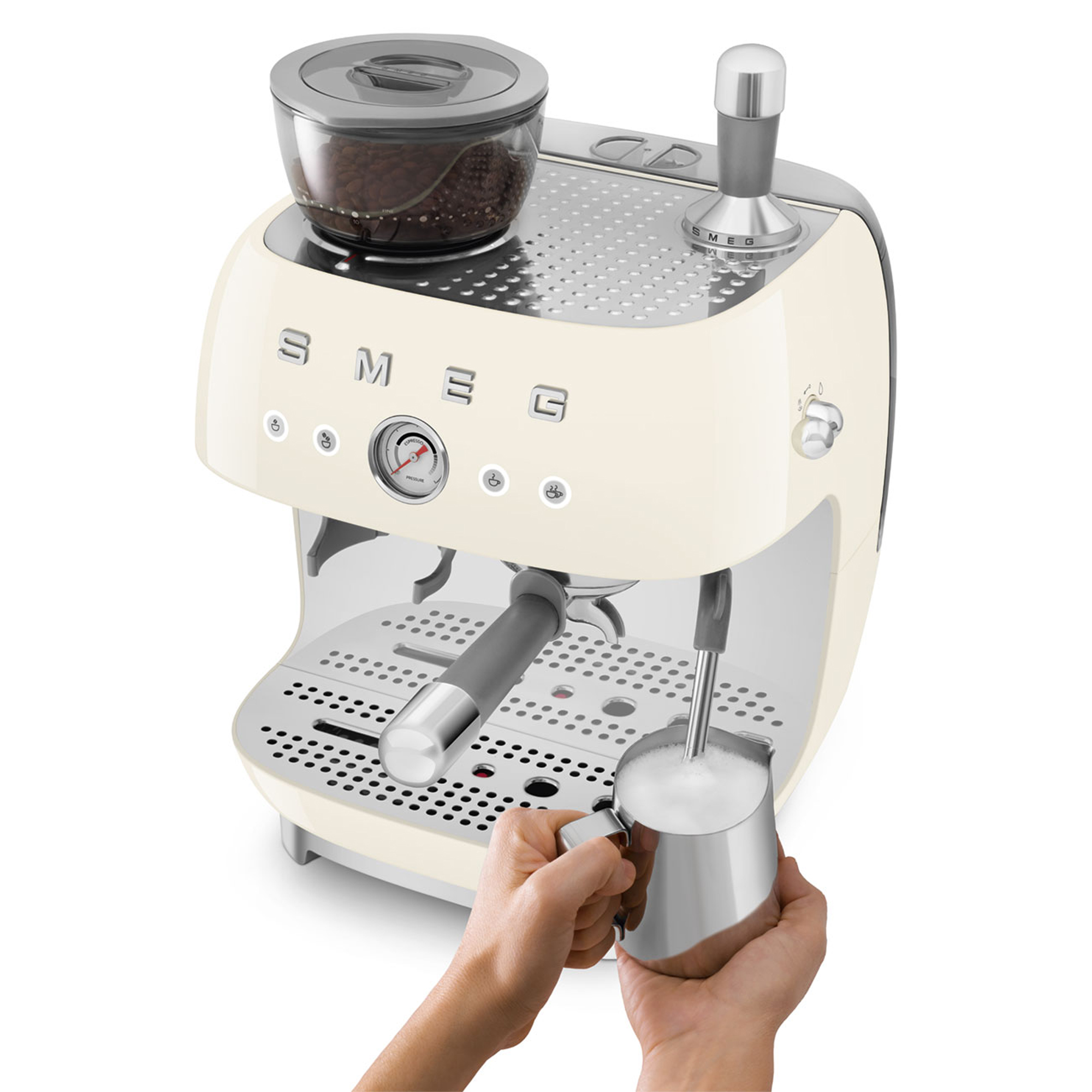 Smeg Freestanding Retro Espresso Coffee Machine With Grinder EGF03CRUK - Cream Smeg Freestanding Retro Espresso Coffee Machine With Grinder EGF03CRUK - Cream
