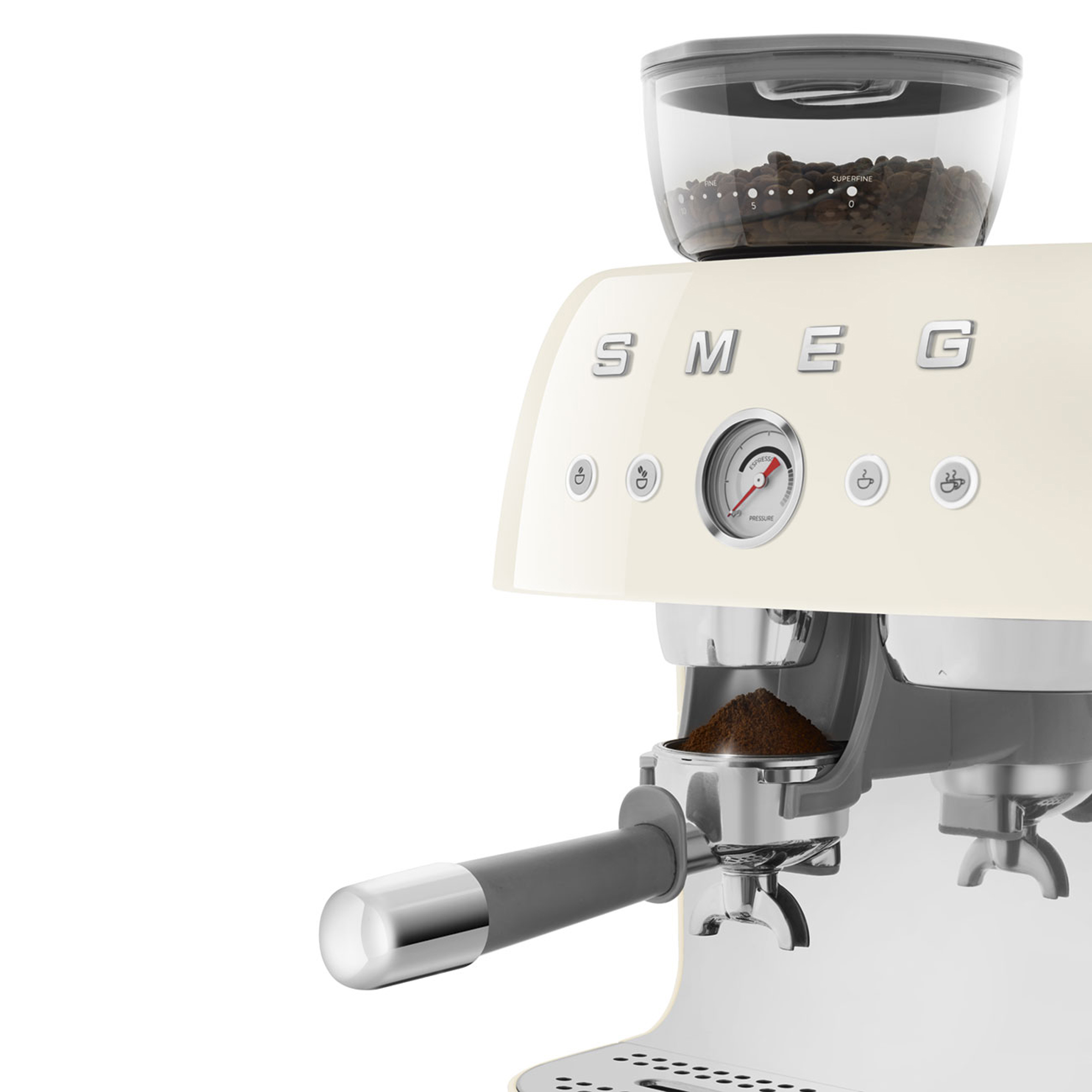 Smeg Freestanding Retro Espresso Coffee Machine With Grinder EGF03CRUK - Cream Smeg Freestanding Retro Espresso Coffee Machine With Grinder EGF03CRUK - Cream