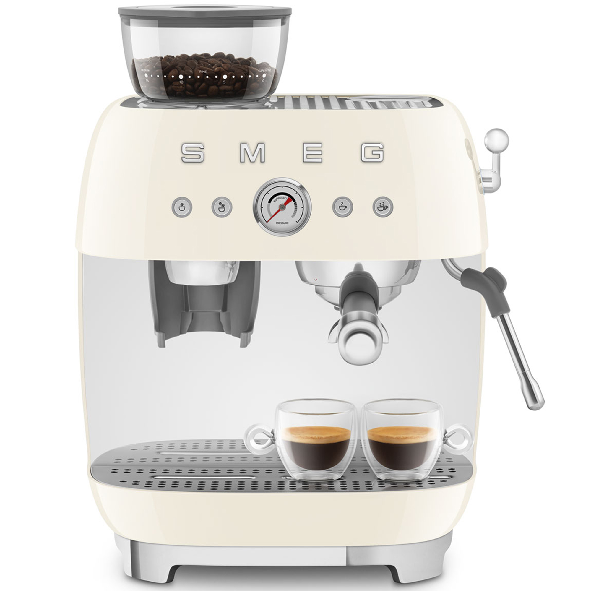 Smeg Freestanding Retro Espresso Coffee Machine With Grinder EGF03CRUK - Cream Smeg Freestanding Retro Espresso Coffee Machine With Grinder EGF03CRUK - Cream