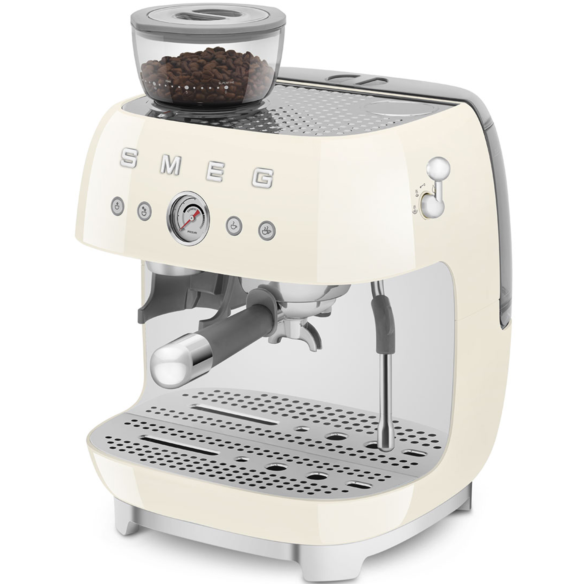 Smeg Freestanding Retro Espresso Coffee Machine With Grinder EGF03CRUK - Cream Smeg Freestanding Retro Espresso Coffee Machine With Grinder EGF03CRUK - Cream