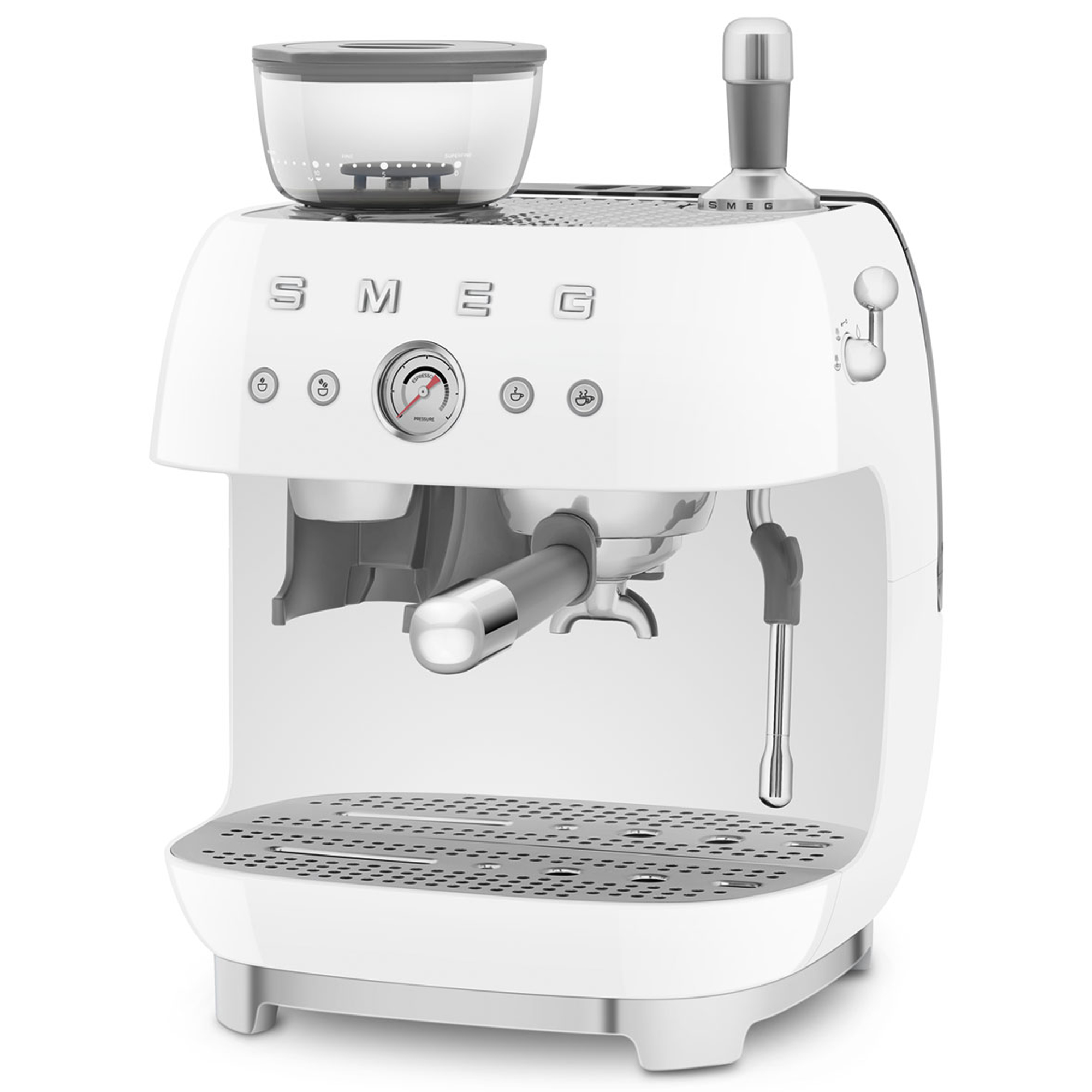 Smeg Freestanding Retro Espresso Coffee Machine With Grinder EGF03WHUK - White Smeg Freestanding Retro Espresso Coffee Machine With Grinder EGF03WHUK - White