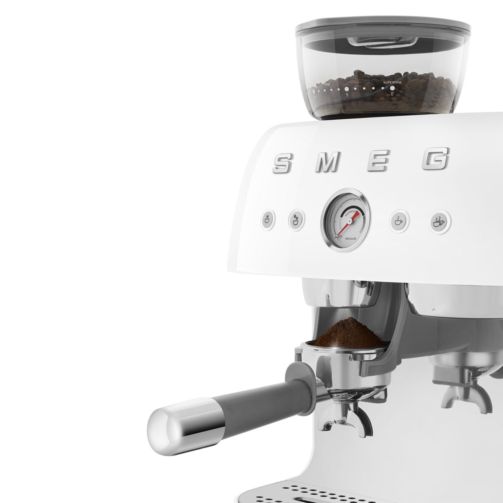 Smeg Freestanding Retro Espresso Coffee Machine With Grinder EGF03WHUK - White Smeg Freestanding Retro Espresso Coffee Machine With Grinder EGF03WHUK - White