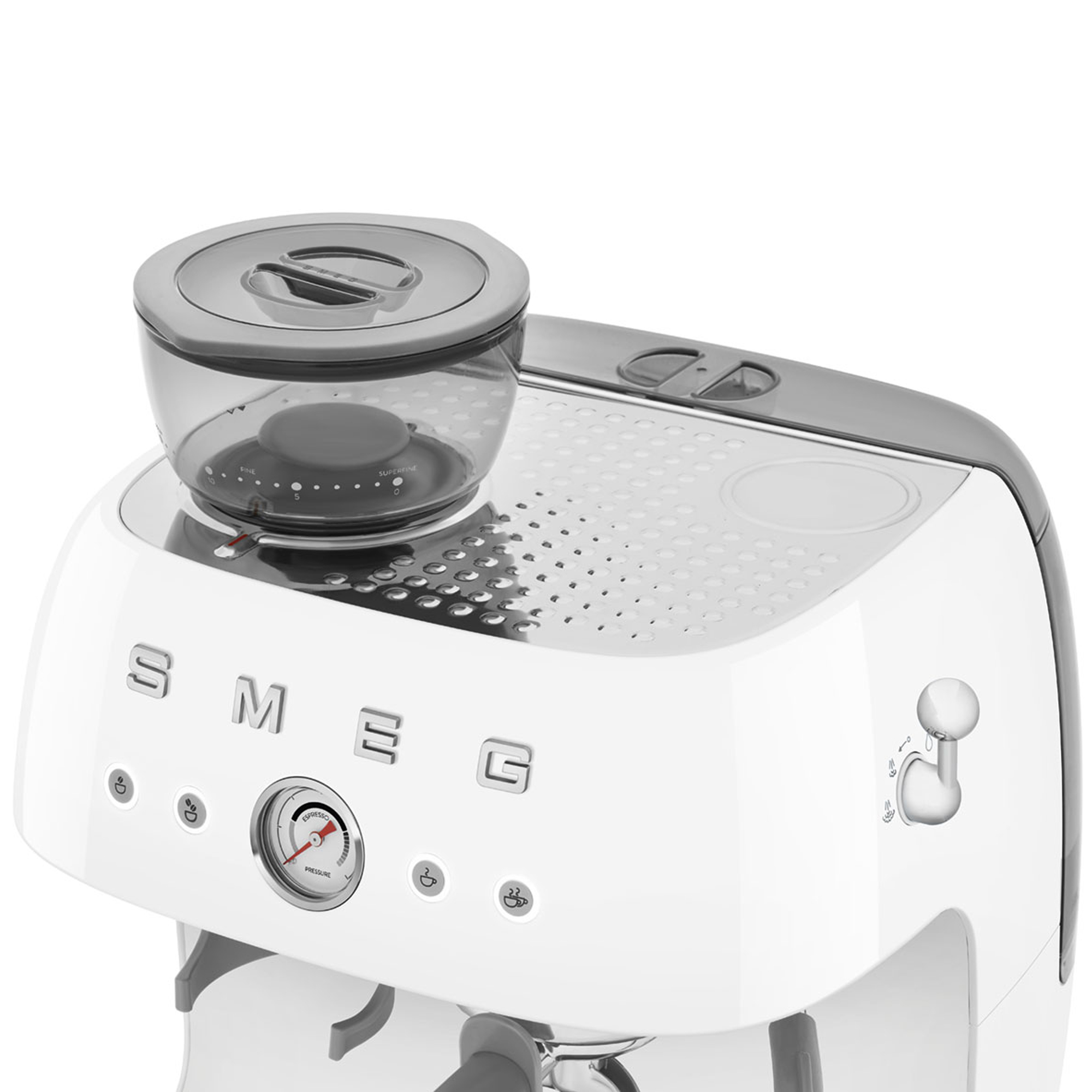 Smeg Freestanding Retro Espresso Coffee Machine With Grinder EGF03WHUK - White Smeg Freestanding Retro Espresso Coffee Machine With Grinder EGF03WHUK - White