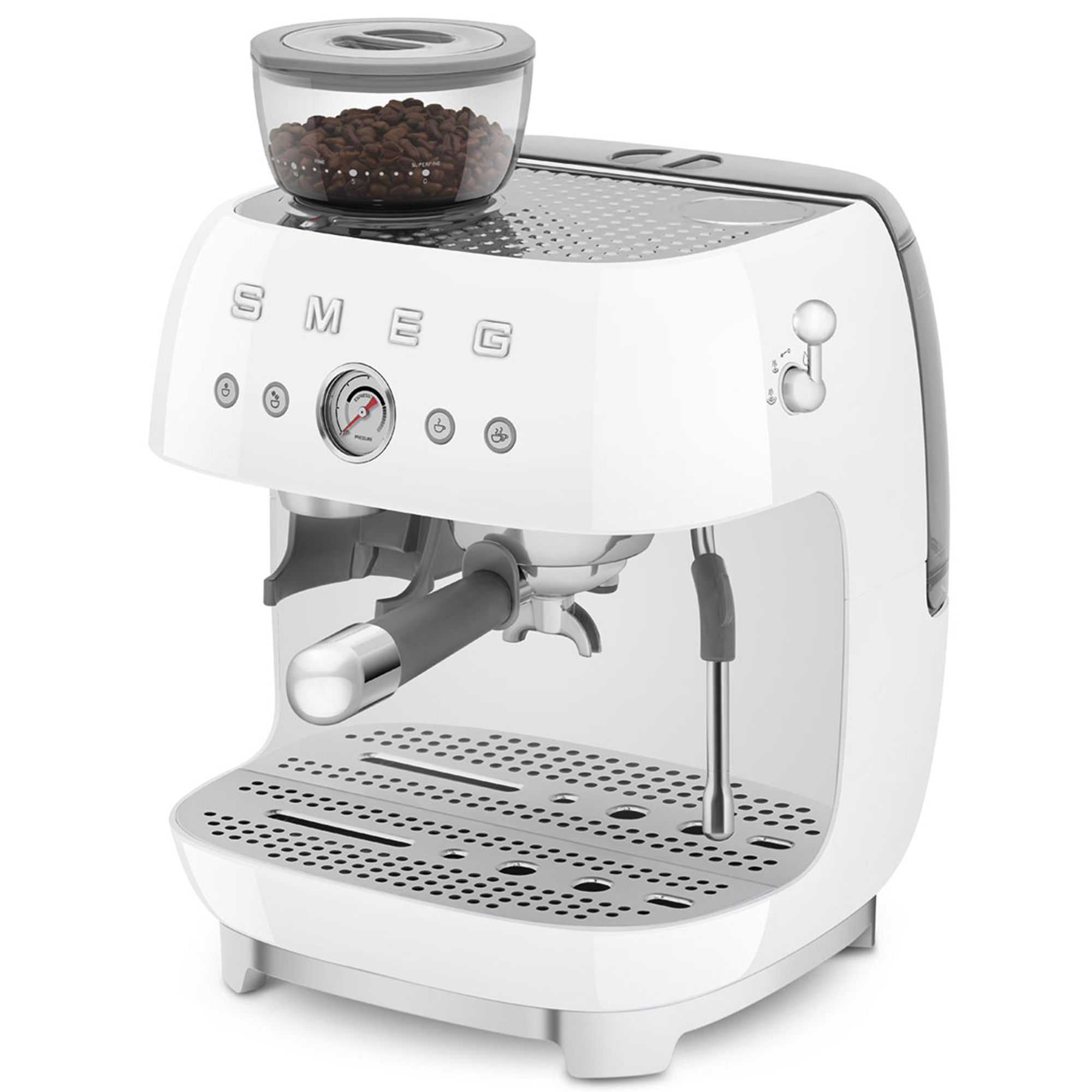 Smeg Freestanding Retro Espresso Coffee Machine With Grinder EGF03WHUK - White Smeg Freestanding Retro Espresso Coffee Machine With Grinder EGF03WHUK - White