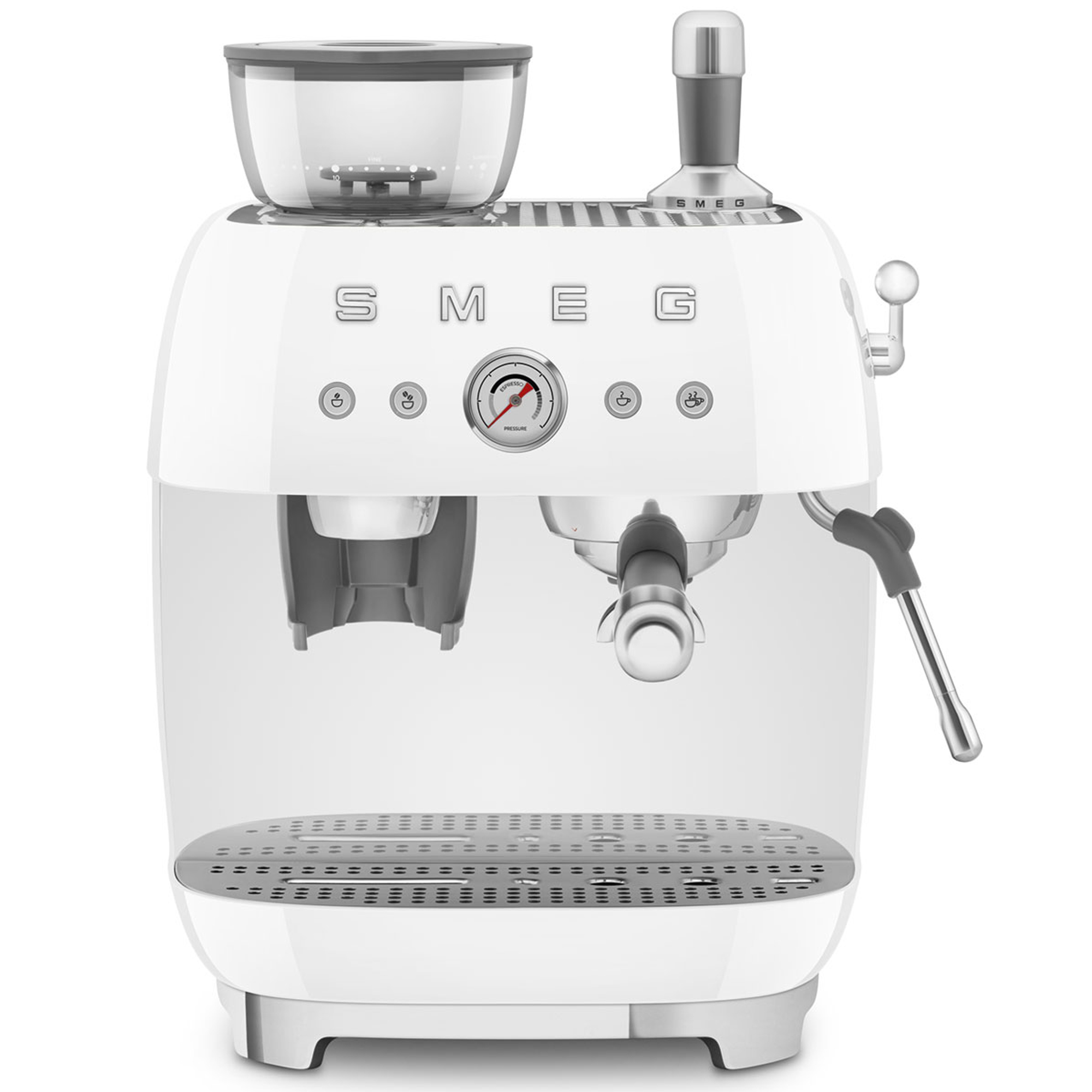 Smeg Freestanding Retro Espresso Coffee Machine With Grinder EGF03WHUK - White
