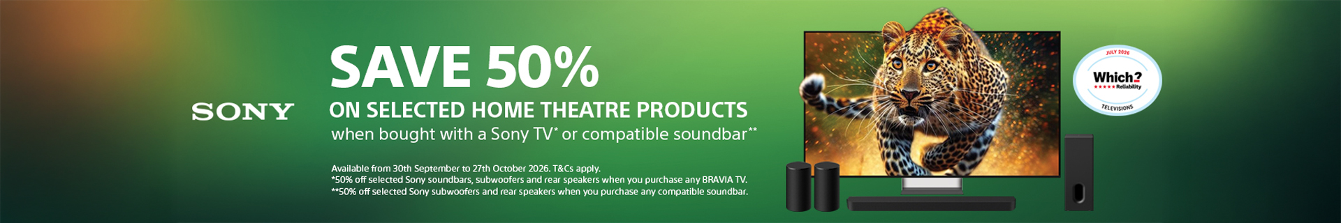 save 50% on selected home theatre products