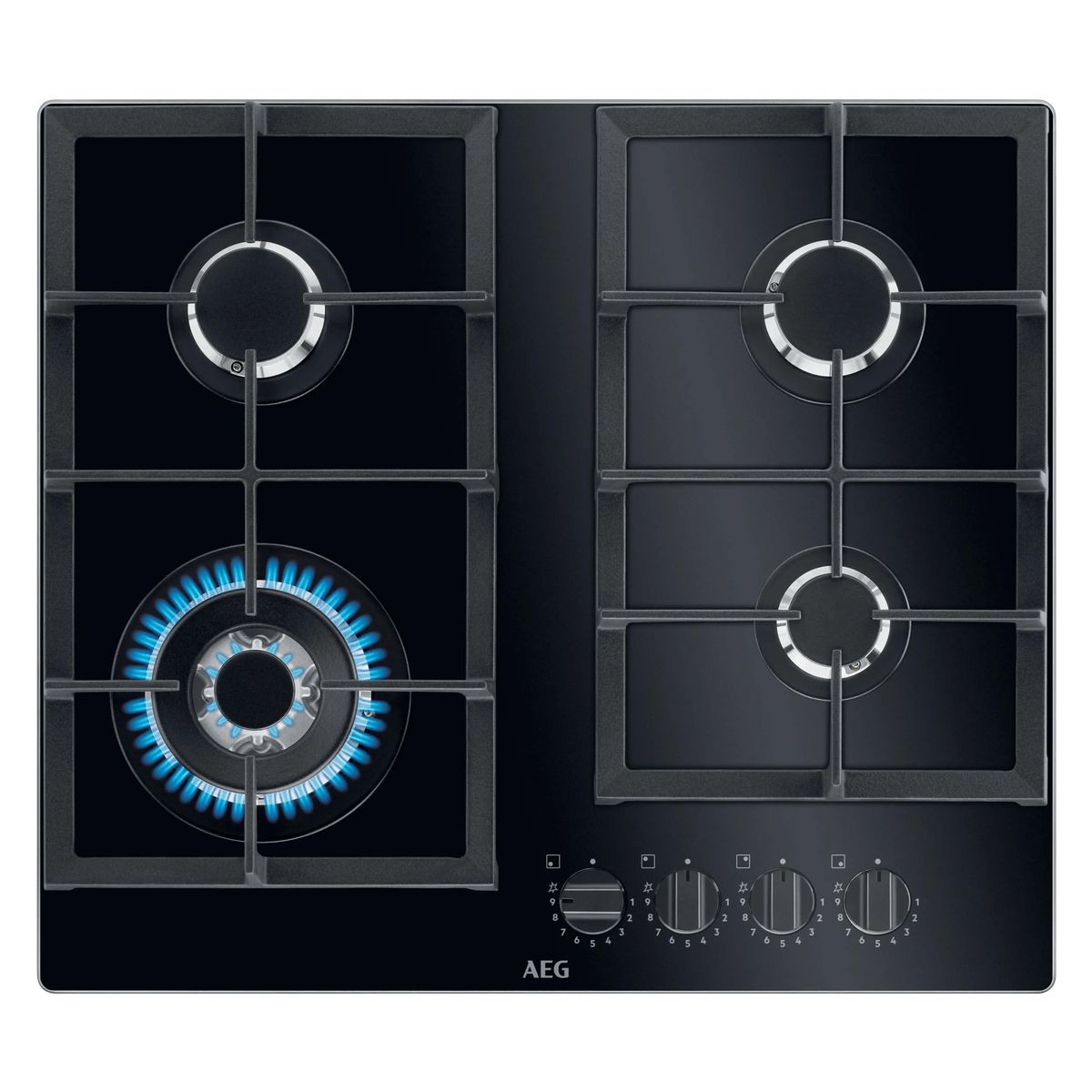 AEG 60cm Series 6000 4 Burner Gas On Glass Hob HKB64420NB - Black