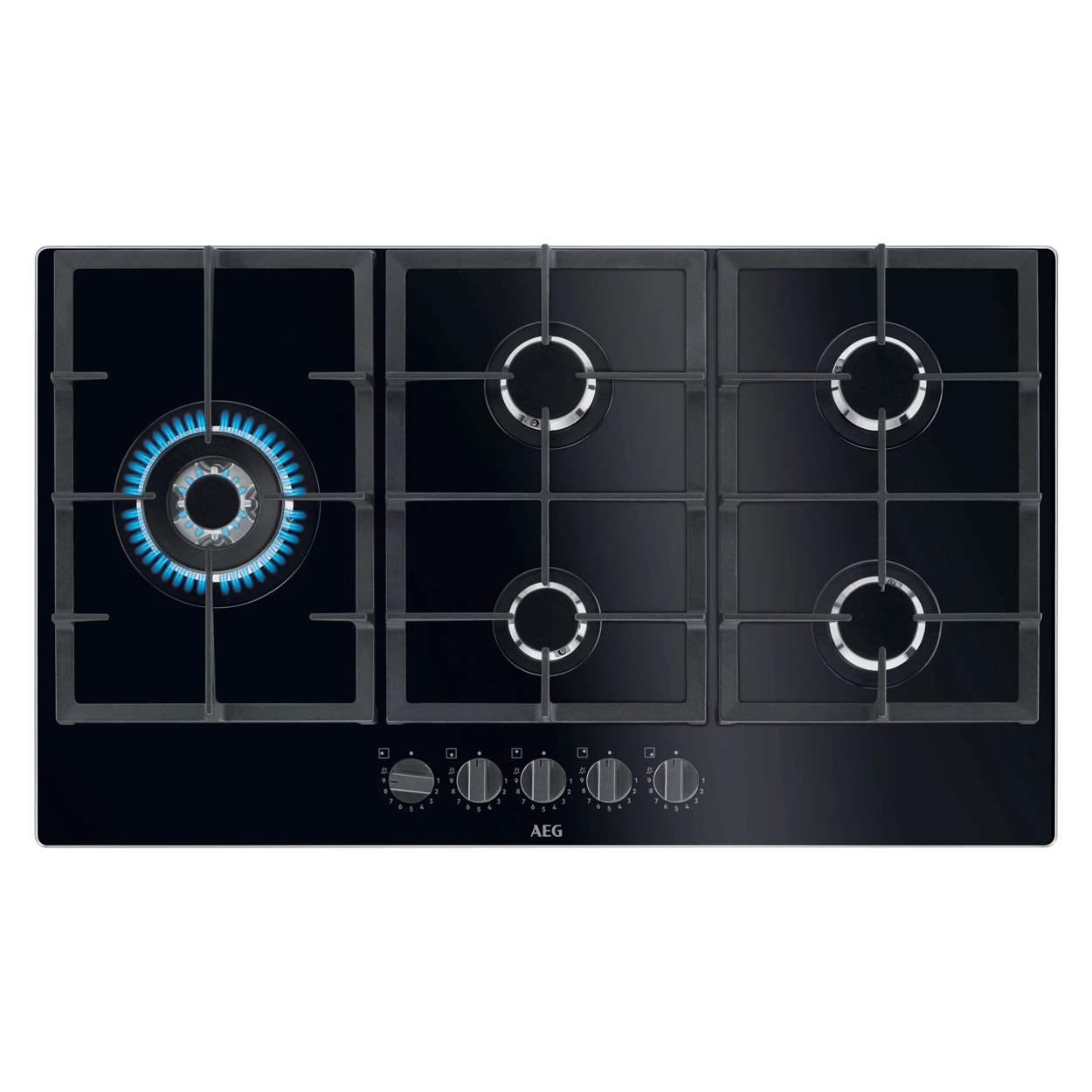 AEG 86cm Series 6000 5 Burner Gas On Glass Hob HKB95820NB - Black