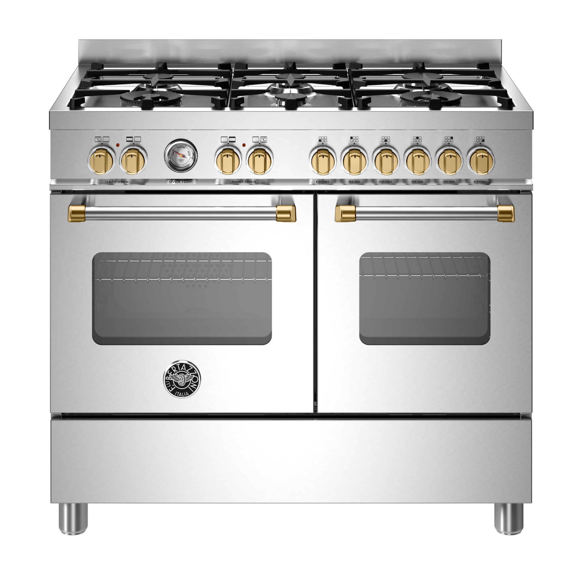 Bertazzoni 100cm Master Series Dual Fuel Range Cooker MAS106L2EXGC - Stainless Steel with Gold Trim