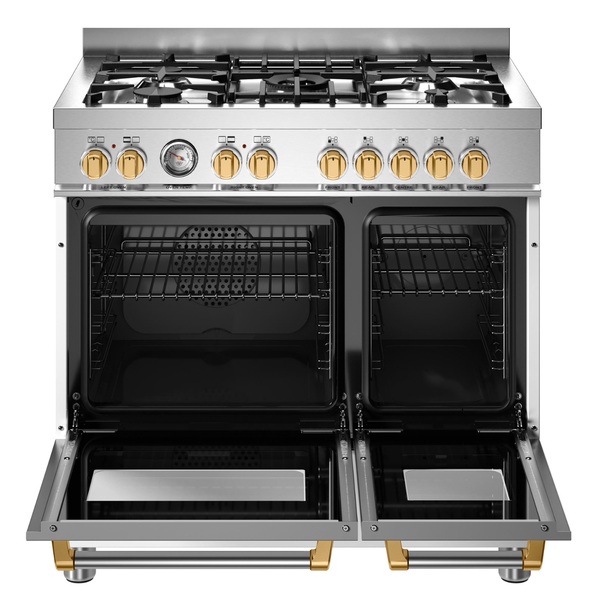 Bertazzoni 90cm Master Series Dual Fuel Range Cooker MAS95C2EXGC - Stainless Steel with Gold Trim Bertazzoni 90cm Master Series Dual Fuel Range Cooker MAS95C2EXGC - Stainless Steel with Gold Trim