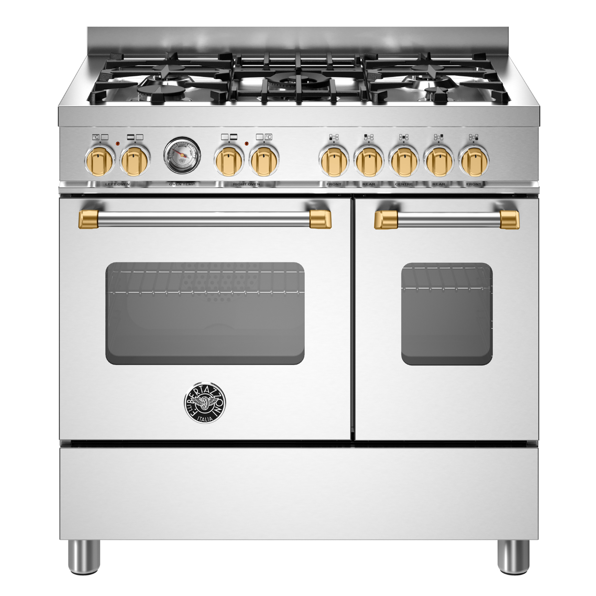 Bertazzoni 90cm Master Series Dual Fuel Range Cooker MAS95C2EXGC - Stainless Steel with Gold Trim