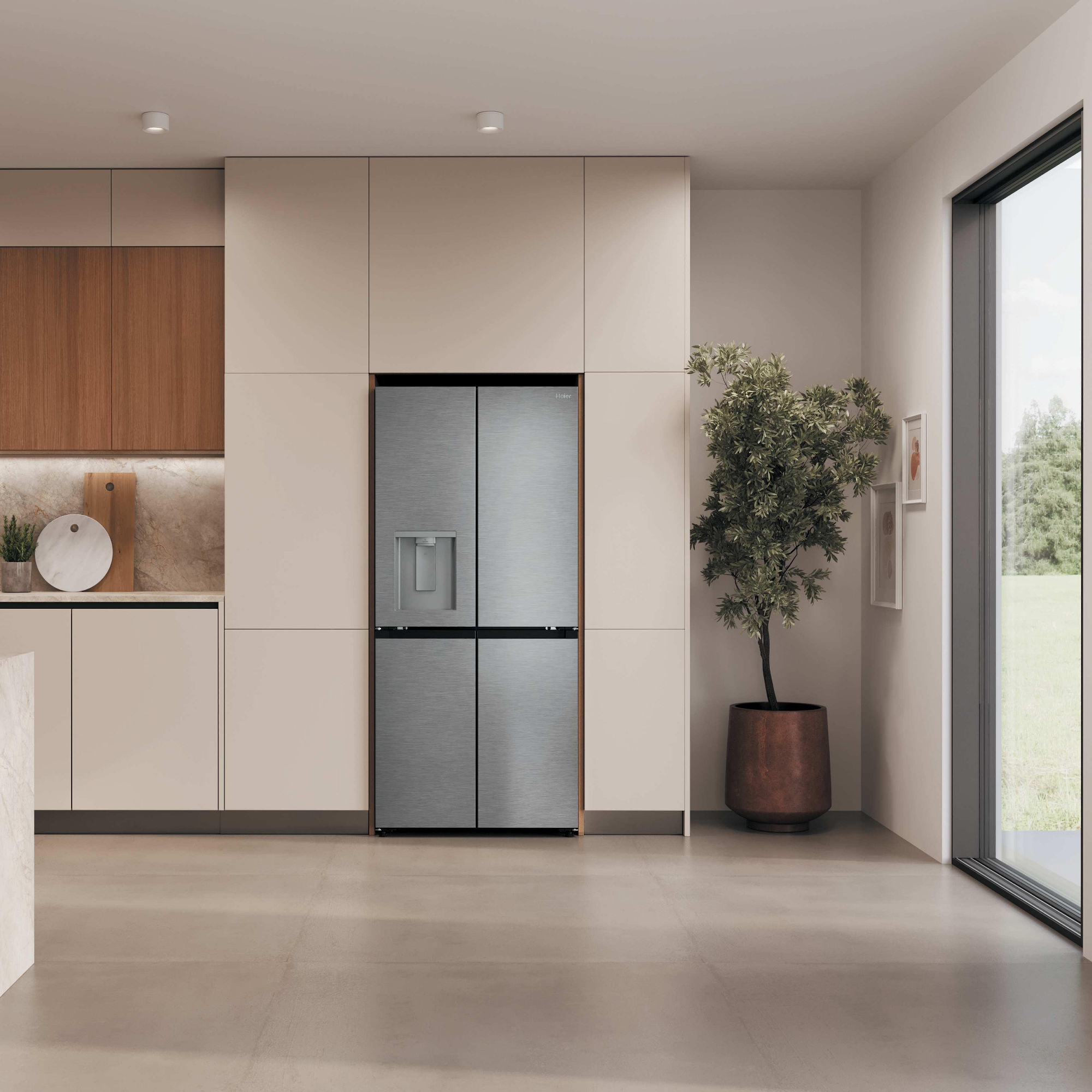 Haier 83cm Rise Cube Series Four Door Fridge Freezer With Water Dispenser Non Plumbed HCR58S18CWMM - Stainless Steel Haier 83cm Rise Cube Series Four Door Fridge Freezer With Water Dispenser Non Plumbed HCR58S18CWMM - Stainless Steel