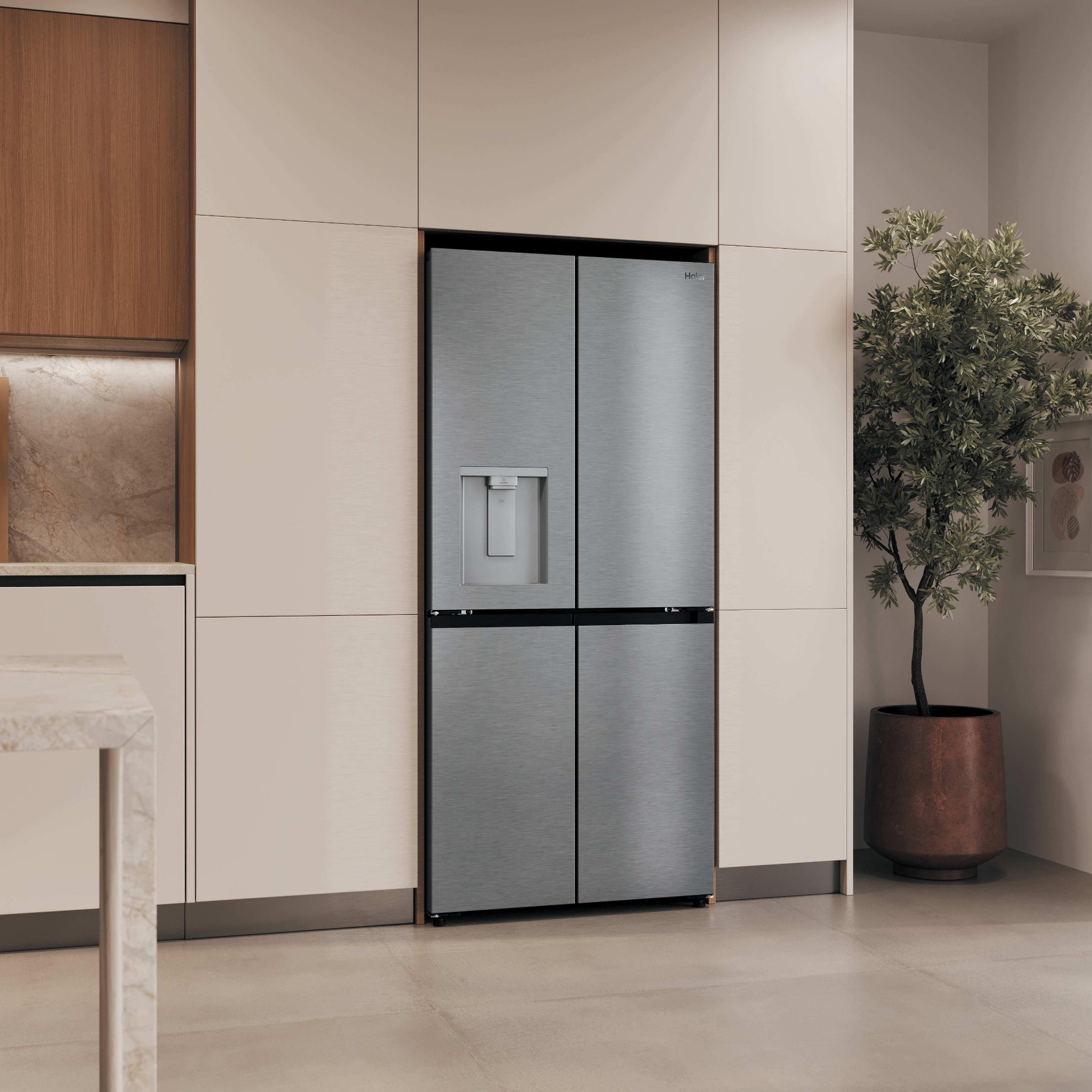 Haier 83cm Rise Cube Series Four Door Fridge Freezer With Water Dispenser Non Plumbed HCR58S18CWMM - Stainless Steel Haier 83cm Rise Cube Series Four Door Fridge Freezer With Water Dispenser Non Plumbed HCR58S18CWMM - Stainless Steel