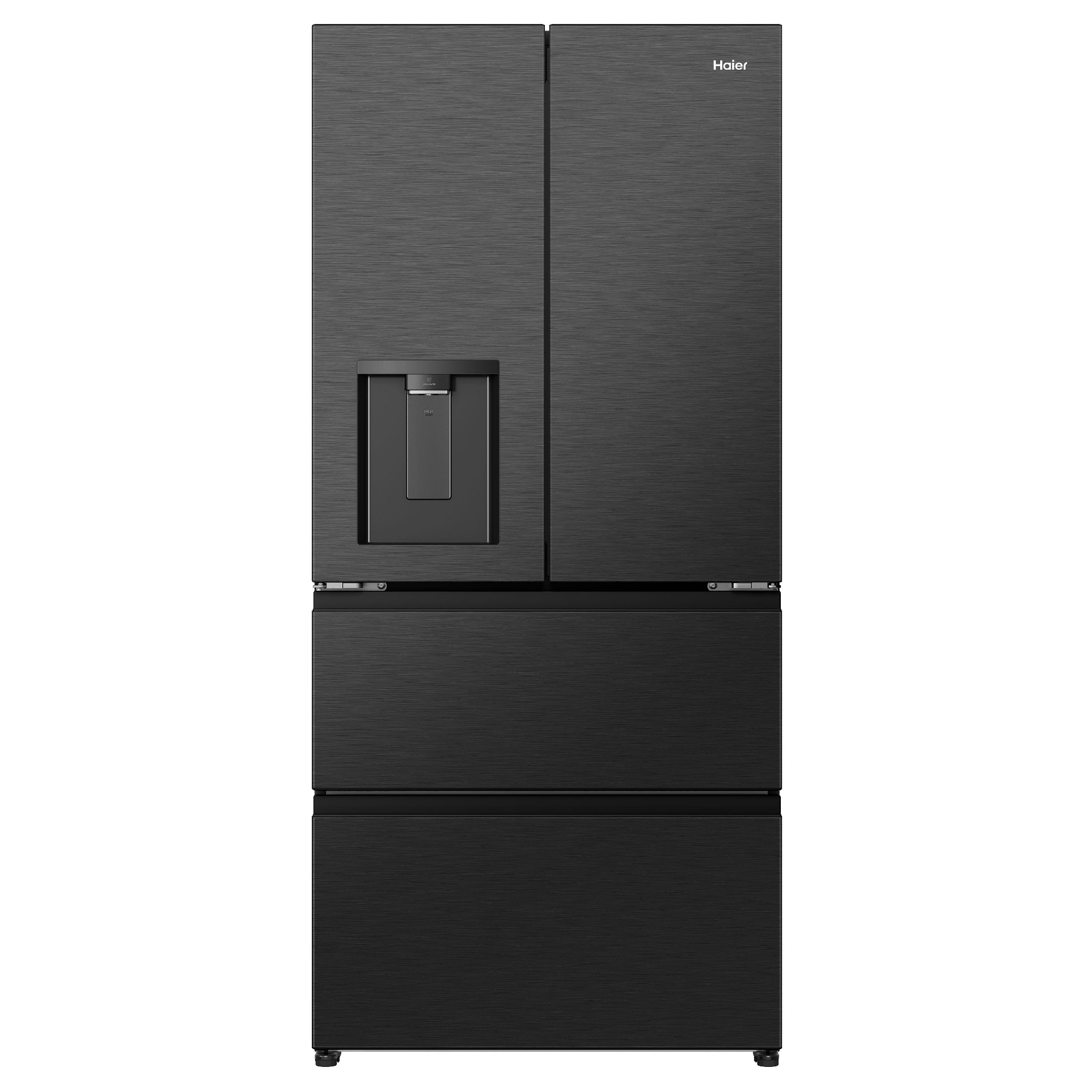 Haier 83cm Four Door American Fridge Freezer With Water Dispenser Non Plumbed HFR58S18DWMB - Black Steel
