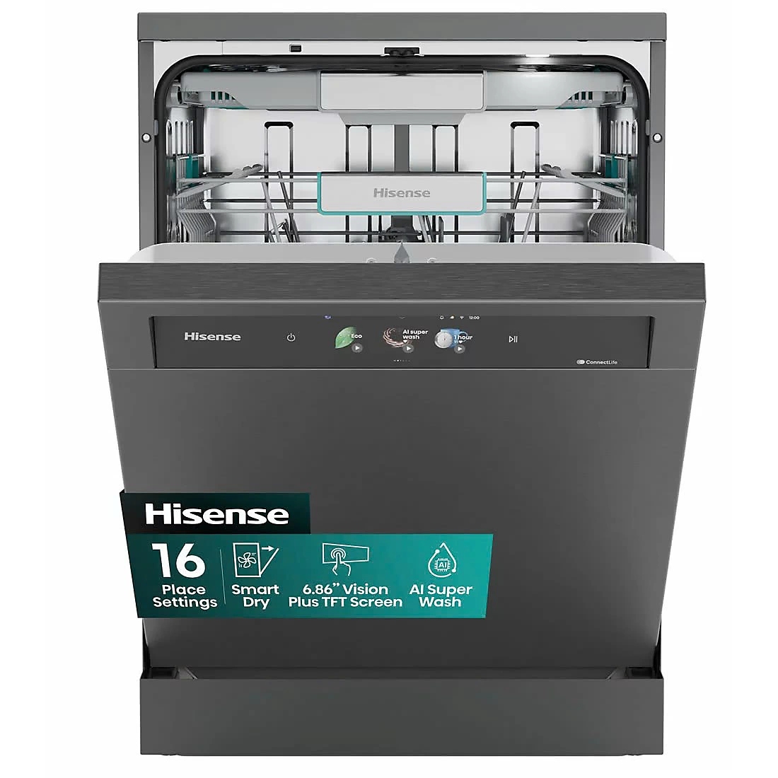 Hisense 60cm Freestanding AutoDose Dishwasher HS693A90ADBX - Black Steel Hisense 60cm Freestanding AutoDose Dishwasher HS693A90ADBX - Black Steel