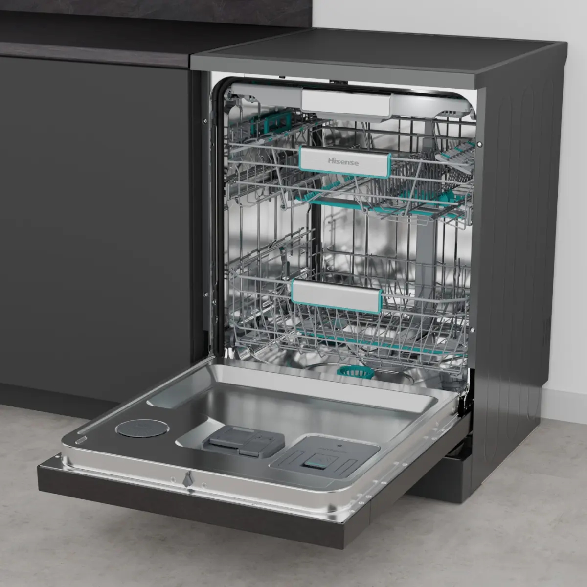 Hisense 60cm Freestanding AutoDose Dishwasher HS693A90ADBX - Black Steel Hisense 60cm Freestanding AutoDose Dishwasher HS693A90ADBX - Black Steel