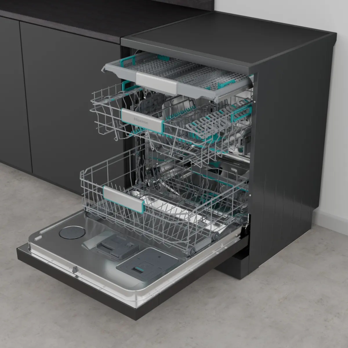 Hisense 60cm Freestanding AutoDose Dishwasher HS693A90ADBX - Black Steel Hisense 60cm Freestanding AutoDose Dishwasher HS693A90ADBX - Black Steel