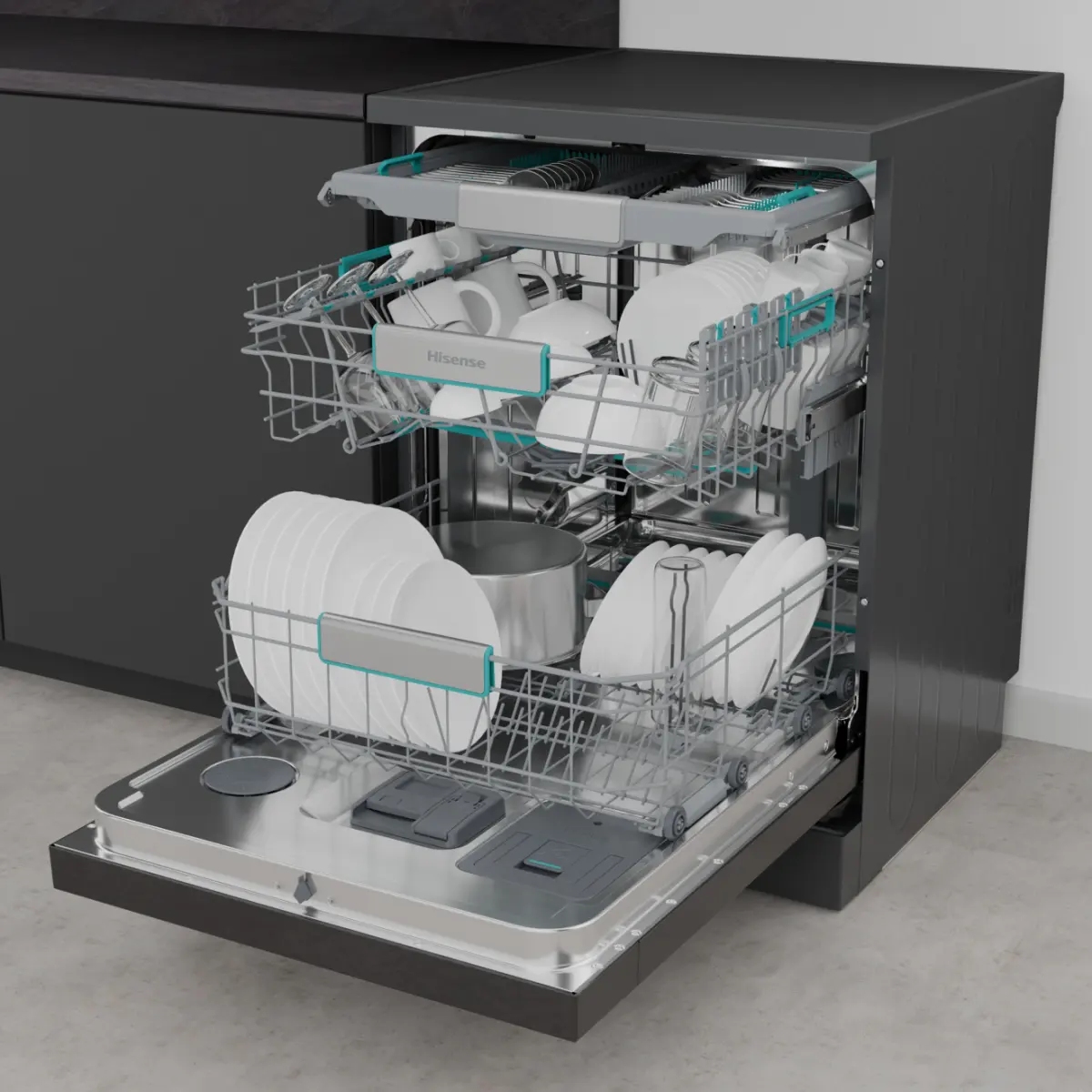 Hisense 60cm Freestanding AutoDose Dishwasher HS693A90ADBX - Black Steel Hisense 60cm Freestanding AutoDose Dishwasher HS693A90ADBX - Black Steel