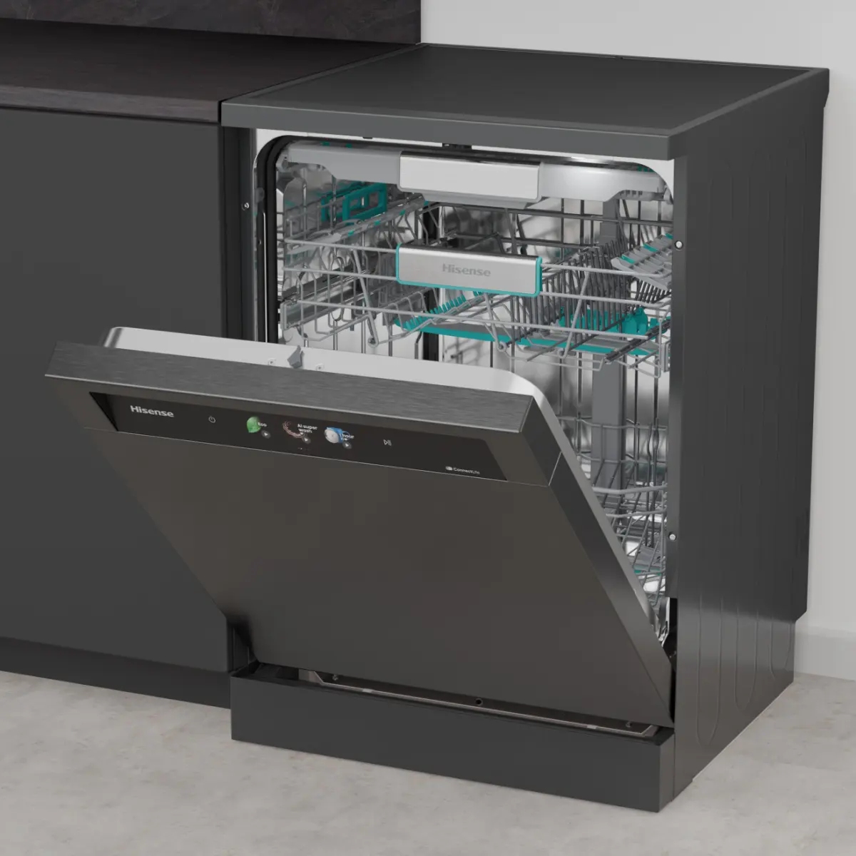 Hisense 60cm Freestanding AutoDose Dishwasher HS693A90ADBX - Black Steel Hisense 60cm Freestanding AutoDose Dishwasher HS693A90ADBX - Black Steel