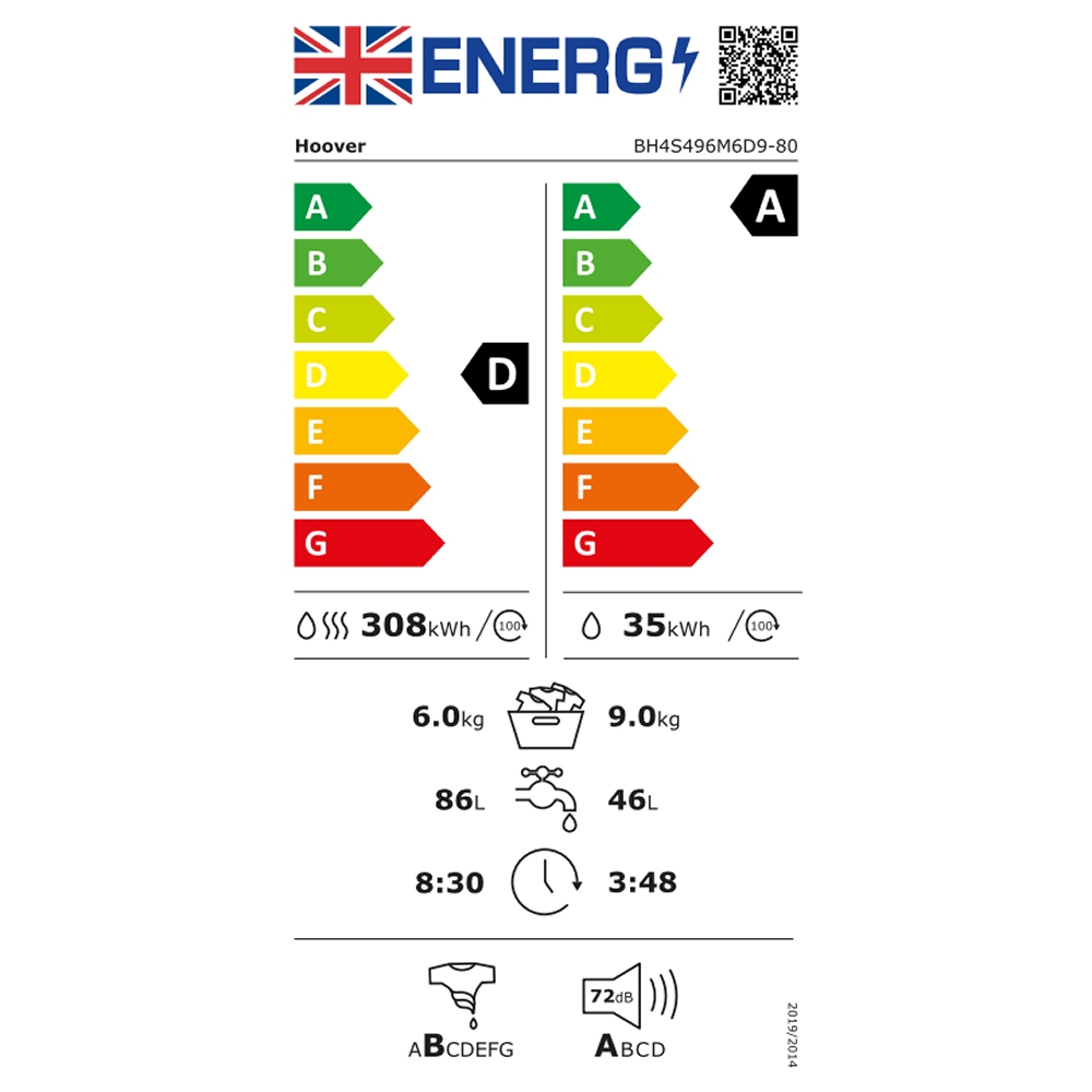 Hoover 9kg/6kg Integrated Washer Dryer BH4S496M6D9-80 Hoover 9kg/6kg Integrated Washer Dryer BH4S496M6D9-80