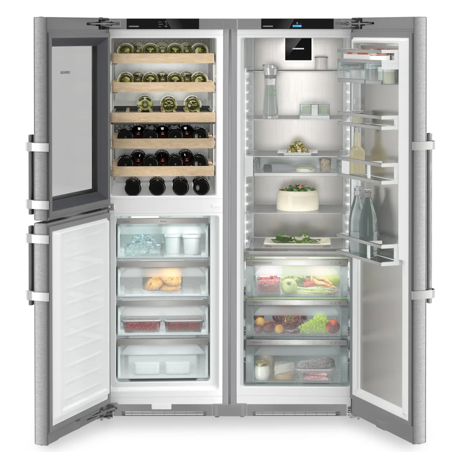 Liebherr 120cm Peak Side By Side Biofresh Fridge Freezer With Wine Compartment XRCST5295 - Stainless Steel Liebherr 120cm Peak Side By Side Biofresh Fridge Freezer With Wine Compartment XRCST5295 - Stainless Steel