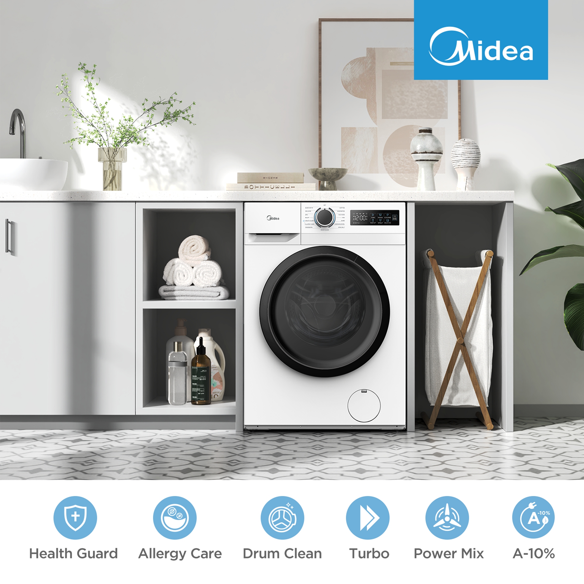 Midea 10kg Washing Machine 1400rpm MF110W100BA10WU - White Midea 10kg Washing Machine 1400rpm MF110W100BA10WU - White