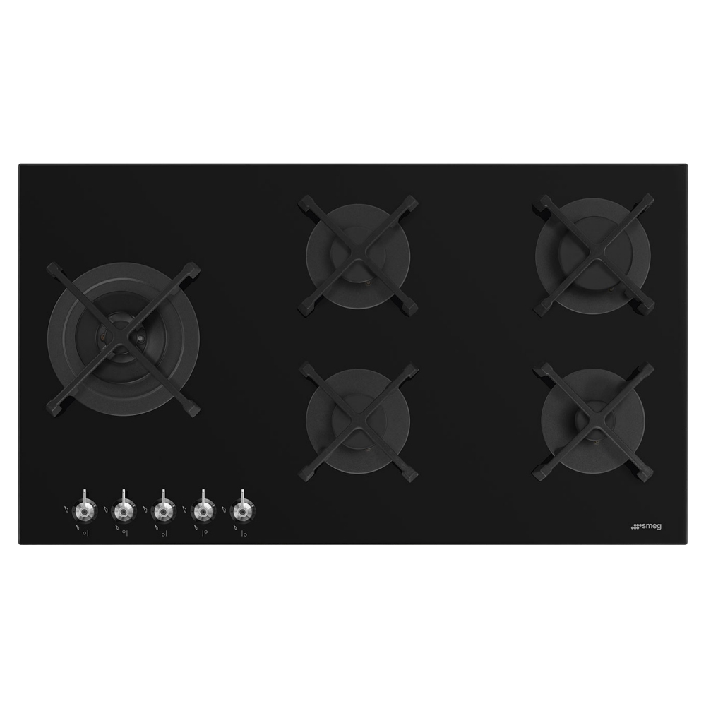 Smeg Classic 90cm 5 Burner Gas On Glass Hob PV395LN - BLACK